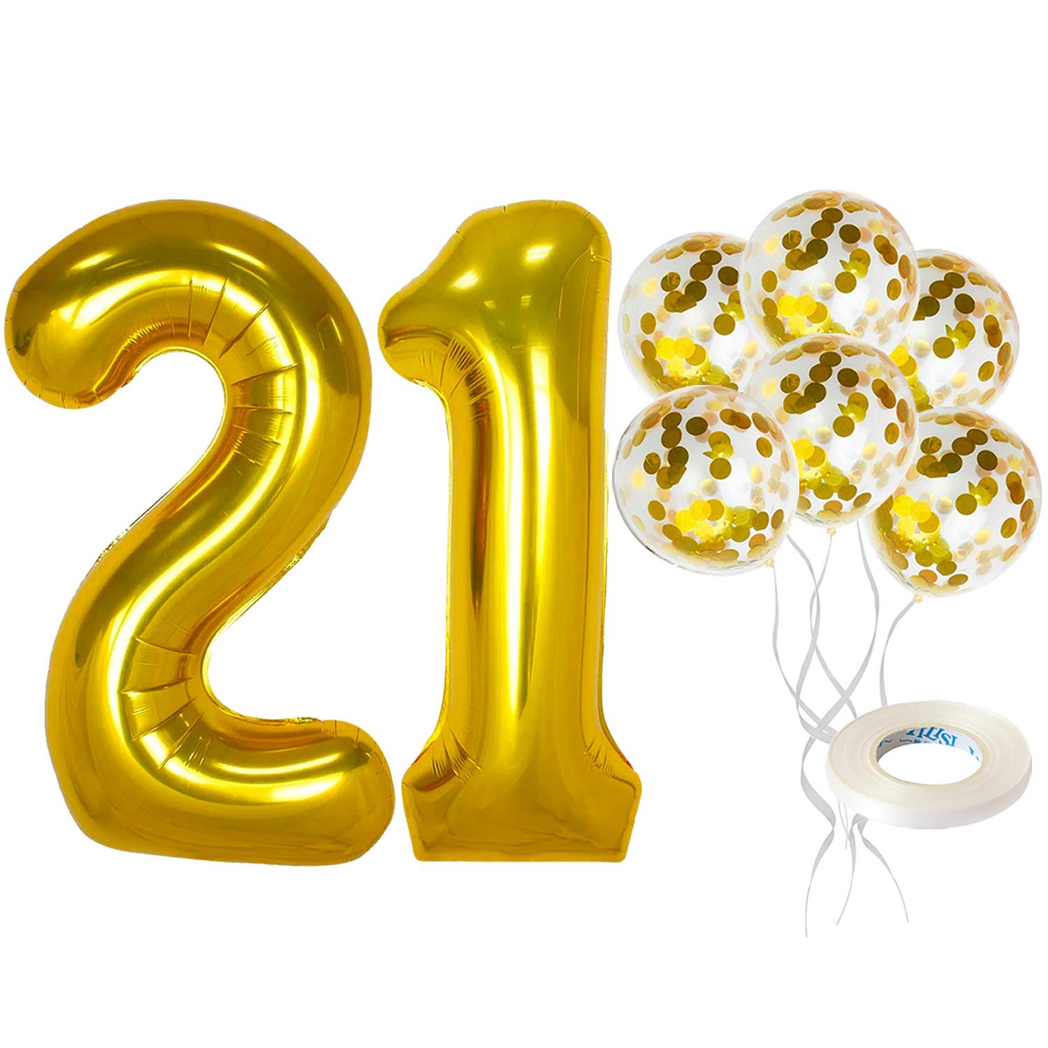 Gold 21 Birthday Balloons Decorations - Large, 40 Inch | Gold Confetti Balloons, Pack of 5 | Number 21 Birthday Balloons Set | 21 Year Old Birthday Party | 21st Birthday Decorations Party Supplies
