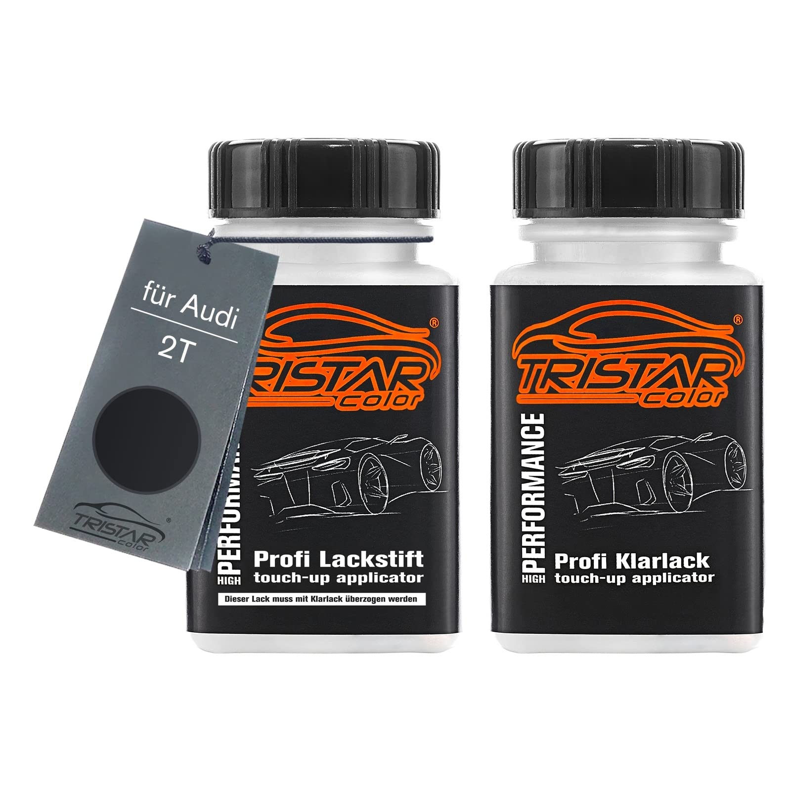 TRISTARcolorCar paint Touch-up pen set for Audi 2T Nero Perla/Noir Intense Perl Base coat clear coat 50ml each