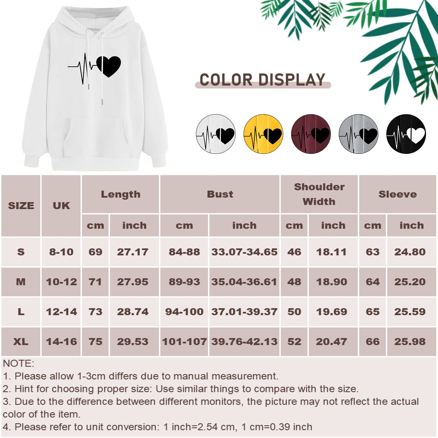 heekpek Felpe con Cappuccio Donna Felpa Stampa d'Amore Pullover Manica Lunga Hoodie Basic Casual Sweatshirt Outwear Tops Maglione Donna Caldo Ragazza Invernale