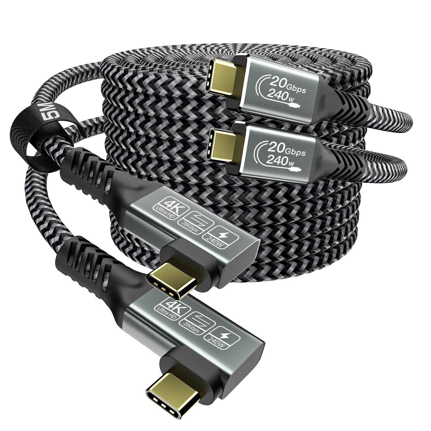 CAKOBLE cavo usb c 5 metri,[2Pezzi 5M] usb c 3.2 20Gbps trasmissione dei dati, 240w ricarica rapida, Video 4K@144Hz usb c 90 gradi Per Laptop, smartphone, Monitor,docking,VR cavo usb type-c 5 metri