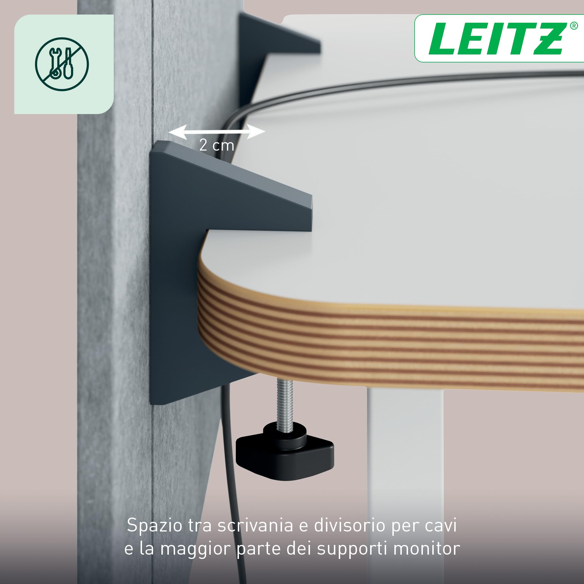 Leitz Divisorio Scrivania Regolabile in Altezza - Pannello Scrivania con Regolazione Continua, Materiali Fonoassorbenti e Morsetto Sicuro - 80 x 70cm