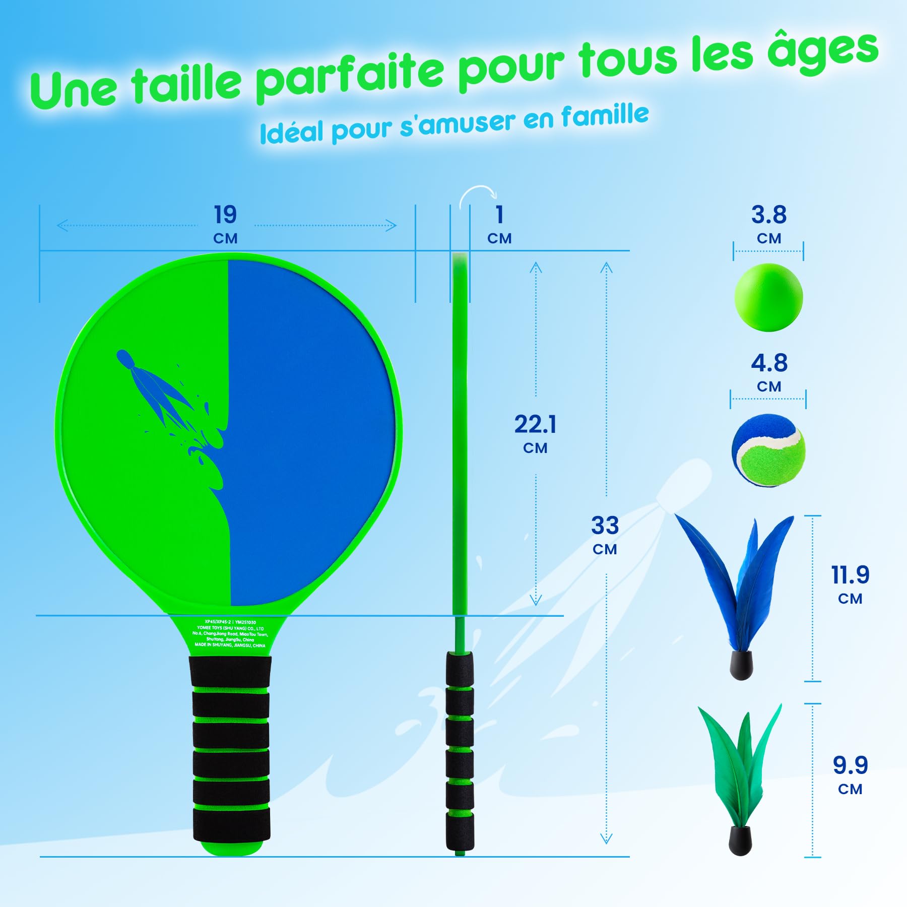 U&C Planet Ensemble de Beach-Tennis Raquettes, Balle et Jeu de Raquettes, Jeu à Deux Joueurs, Ensemble de Raquettes de Plage pour Enfants et familles, Jeux de Balle d'extérieur