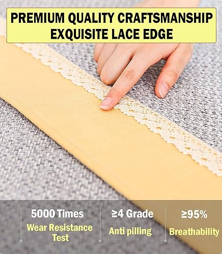 Miniatura 3 de WJXBoos Fundas de sofá de lino de algodón, fundas de sofá con exquisito borde de encaje, fundas de sofá antideslizantes y agradables a la piel para