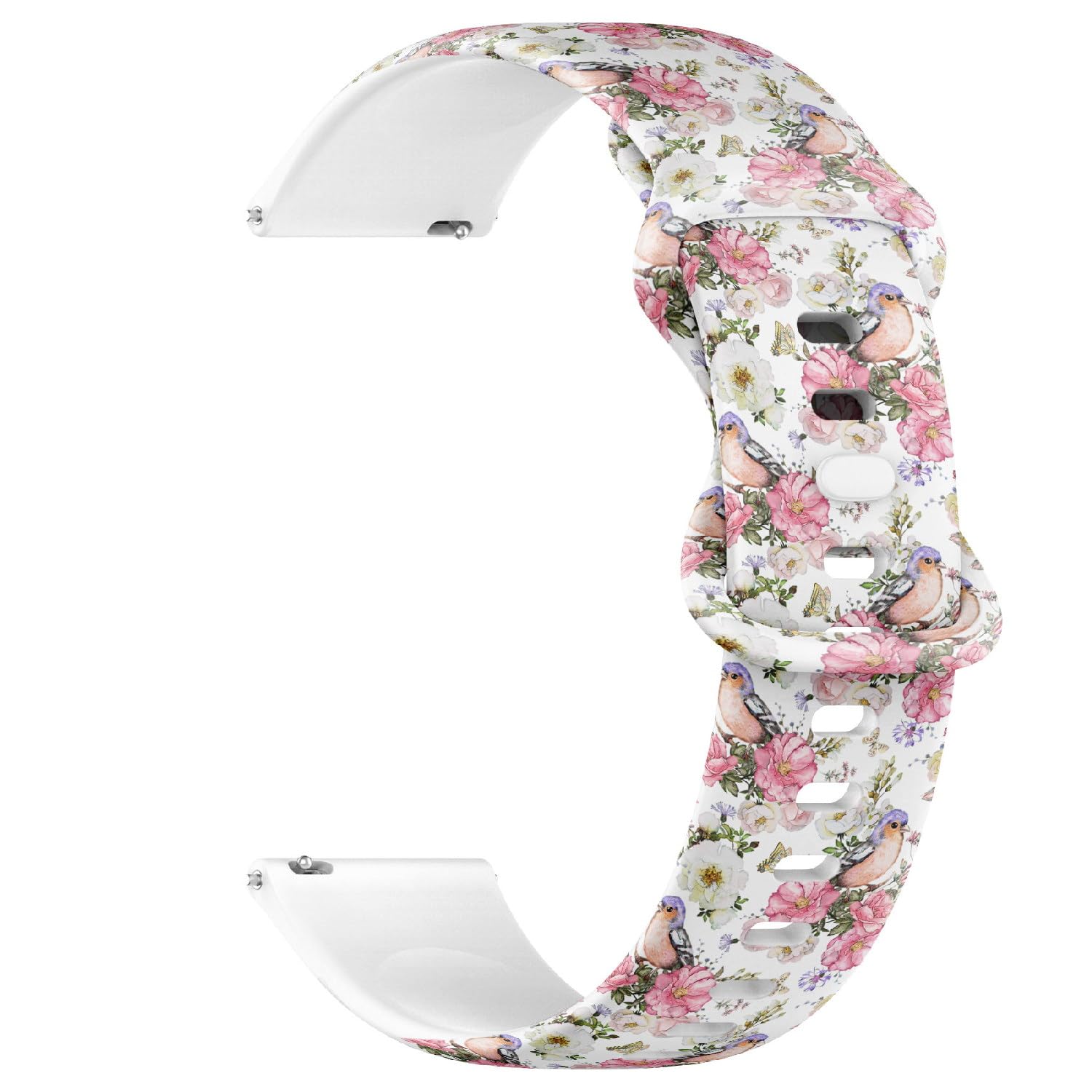 Compatible with Garmin Forerunner 255S/255S Music, 265S, Rey, Venu 2S, Venu 3S, Vivoactive 4S, Vivomove 3S, 18mm Replacement Sport Watch Band (Pink Flowers Bird) Silicone Soft Strap Bracelet