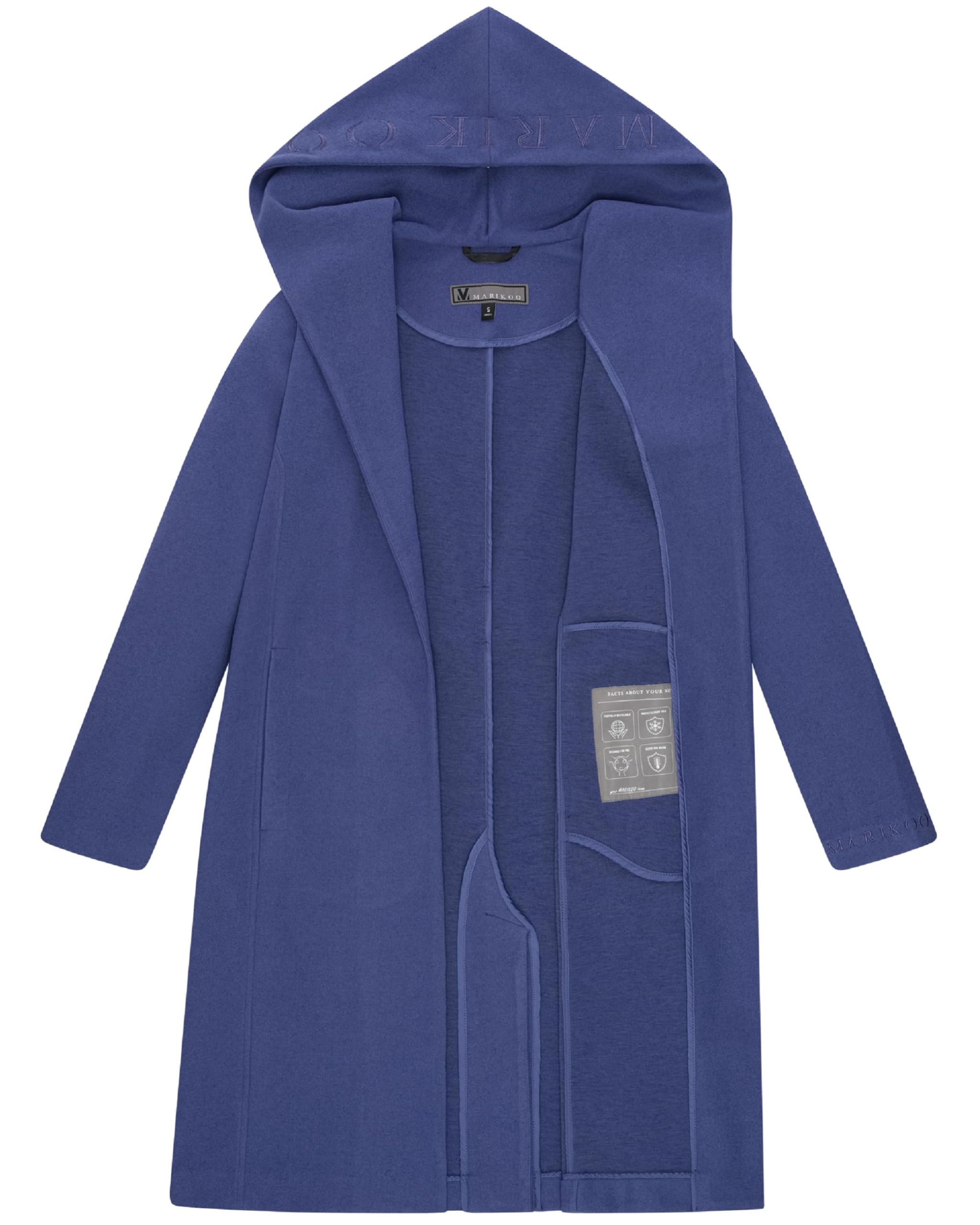 MARIKOO Damen Übergangsmantel lang Wickelmantel leichter Trenchcoat in Wolloptik mit Taillengürtel und Kapuze Kailii 16 XS-3XL