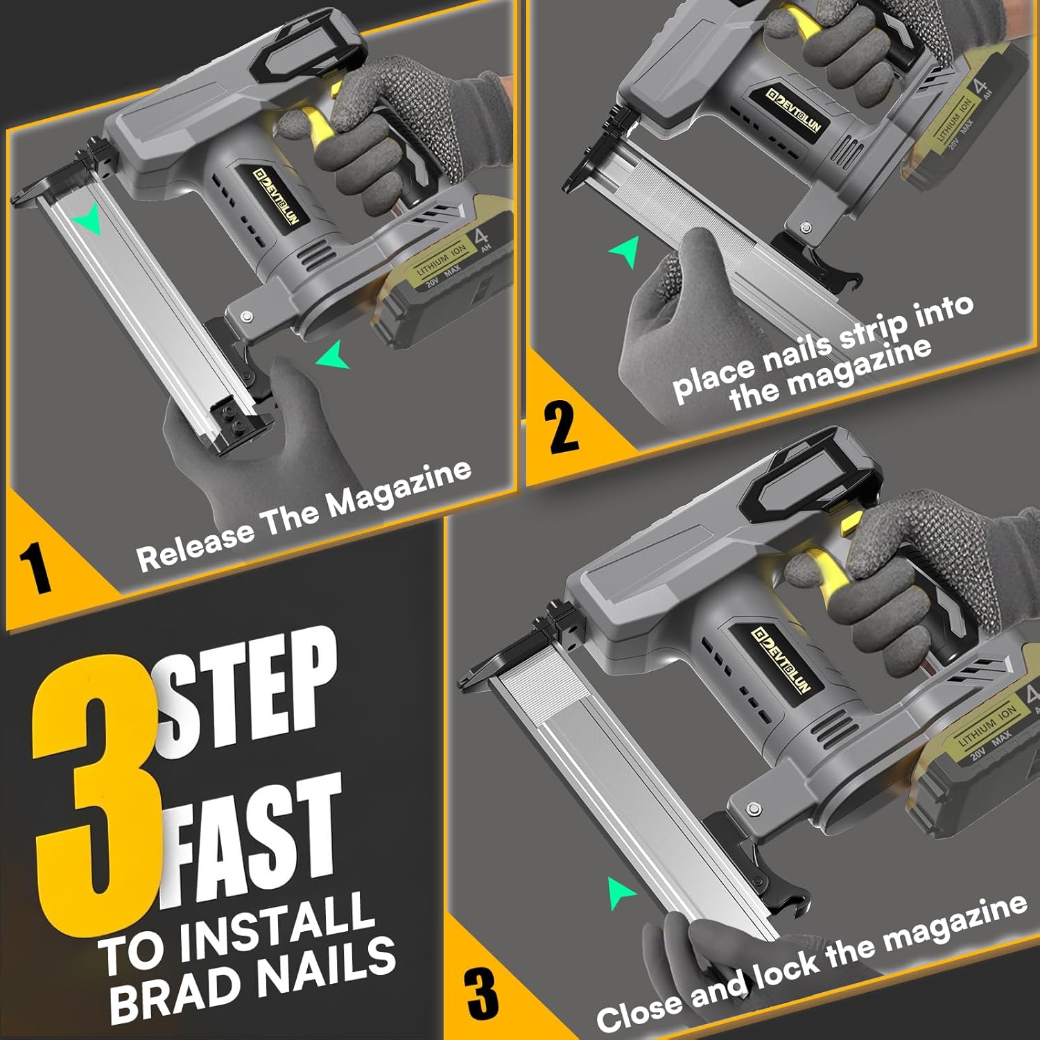 18 Gauge Cordless Brad Nailer for Dewalt 20V Battery（No Battery), Nail Gun Battery Powered, Brushless Electric Nail Gun with 1000pcs Nails, 3/8 to 1-1/4 Inch, Lightweight for Home DIY Woodworking