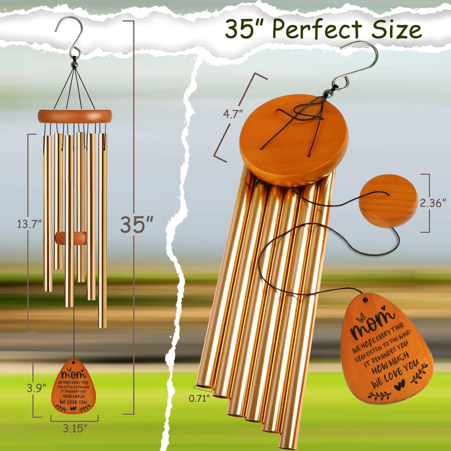 Gifts for Mom Birthday Gifts from Daughter Son, 35" Wind Chimes for Mom, Windchime Gift Ideas for Mothers, Valentines, Christmas Day