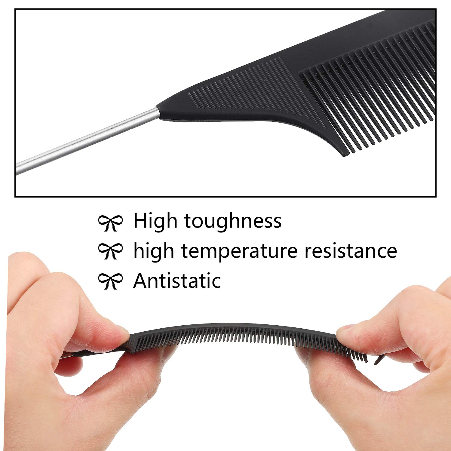Patelai 12 Pcs Parting Combs Set Rat Tail Combs for Braiding, Black