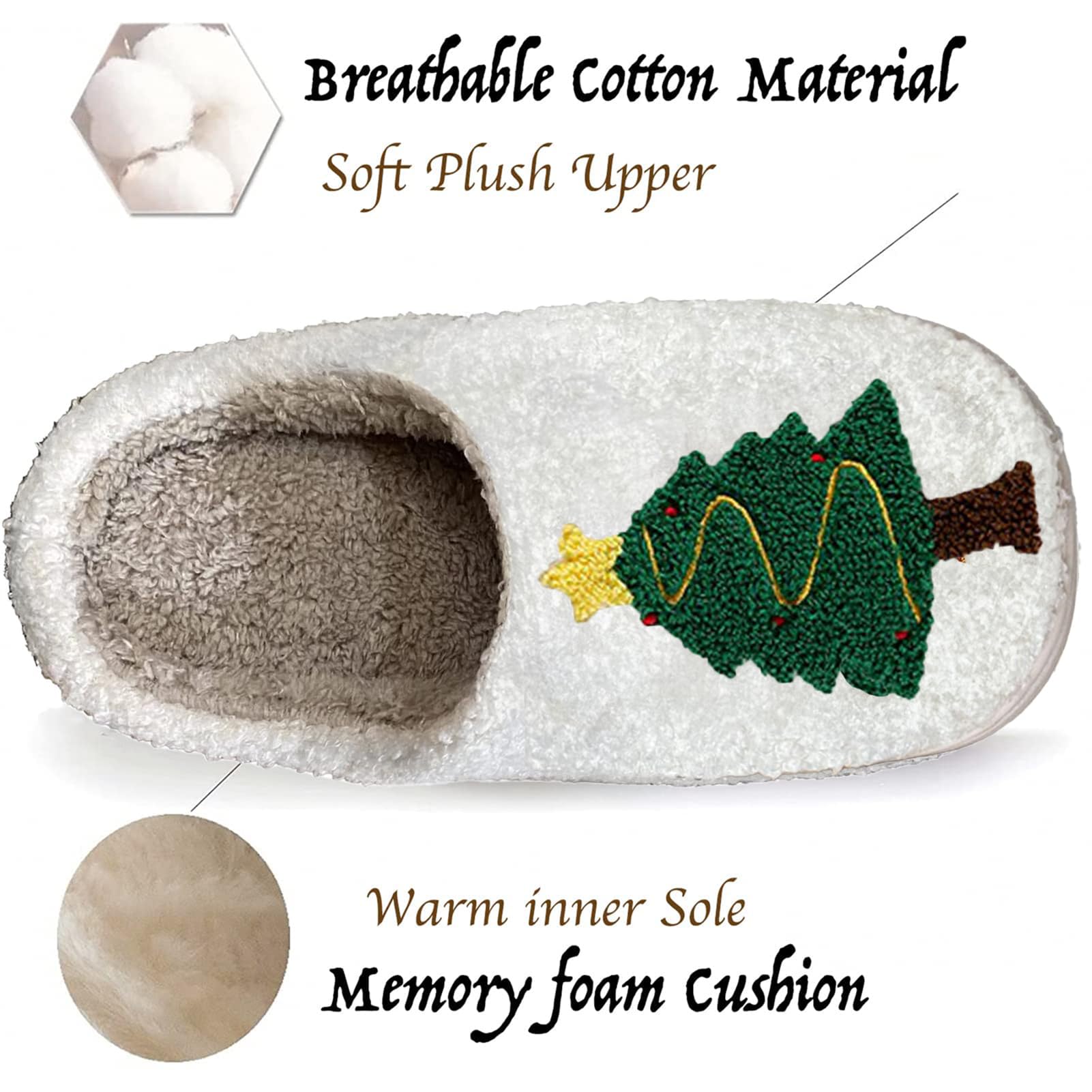 Halloween Christmas Slippers Checkered Scuff for Women and Men Holiday Indoor Bedroom Fluffy Warm Fleece Slippers Winter Soft Cozy Home Non-Slip Soft Plush Slip-on Wool Lined House Shoes: Tree 6.5-7.5 Women/5.5-6 Men