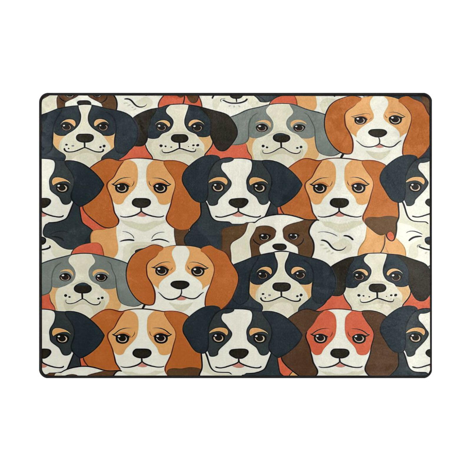 Tapis de sol contemporain 203x147 cm Mnsruu avec illustrations de chiens pour salon