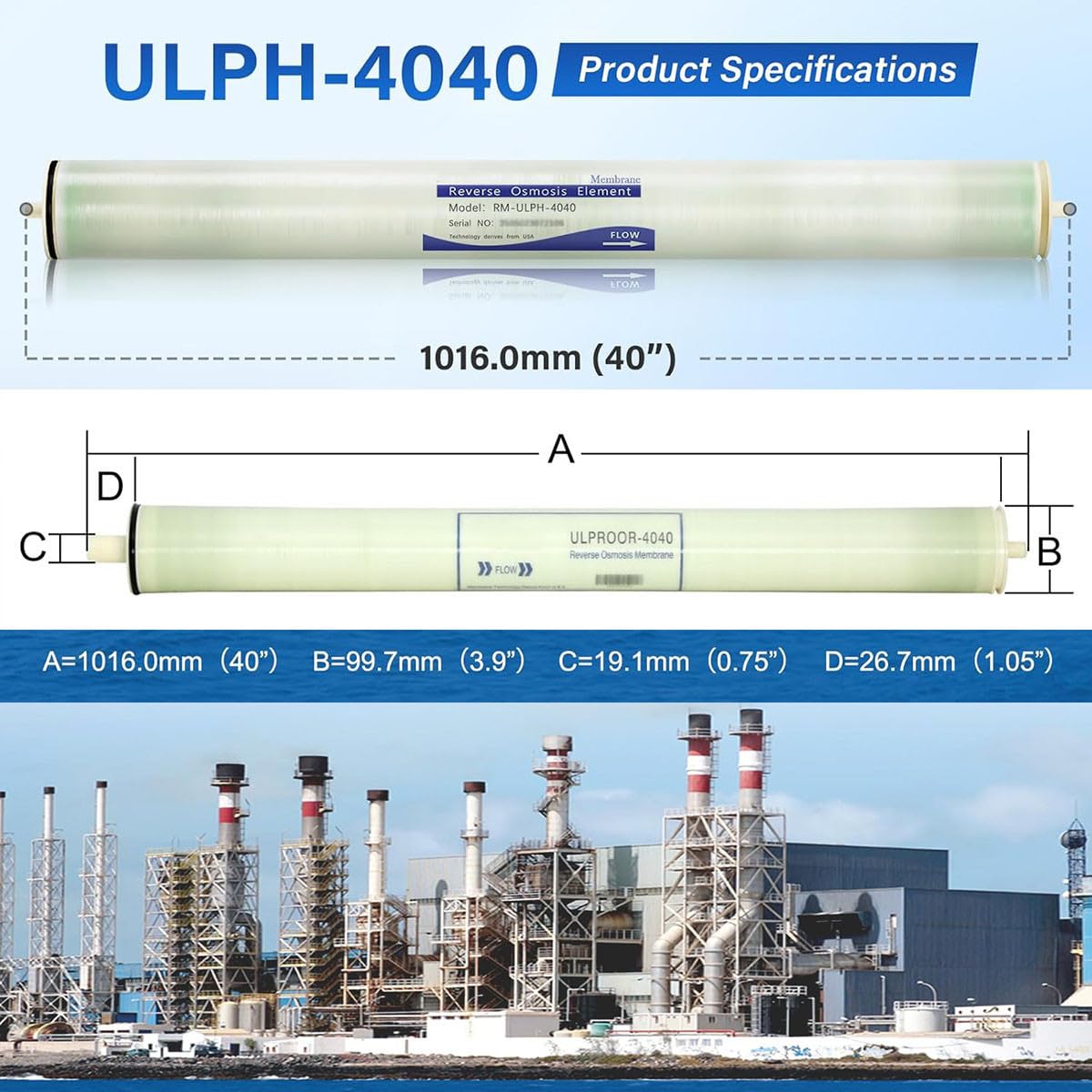 ULP-4040, Umkehrosmose 4040 ULP, ULP 4040 Membran zur Entsalzung, Industrie, Landwirtschaft, Lebensmittel, Industrie, ganzes Haus, Größe 4" x 40", 2600GPD