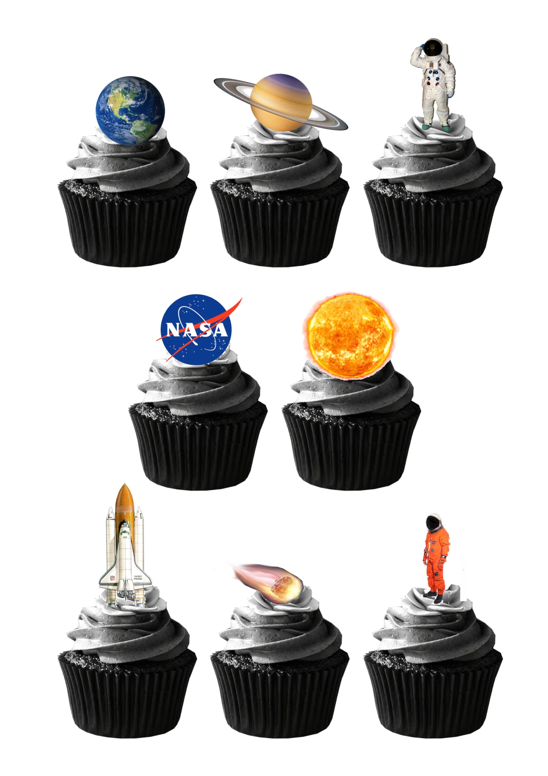 27 Stand Up Space Rocket Planets Themed Edible Wafer paper Cake Toppers Decorations