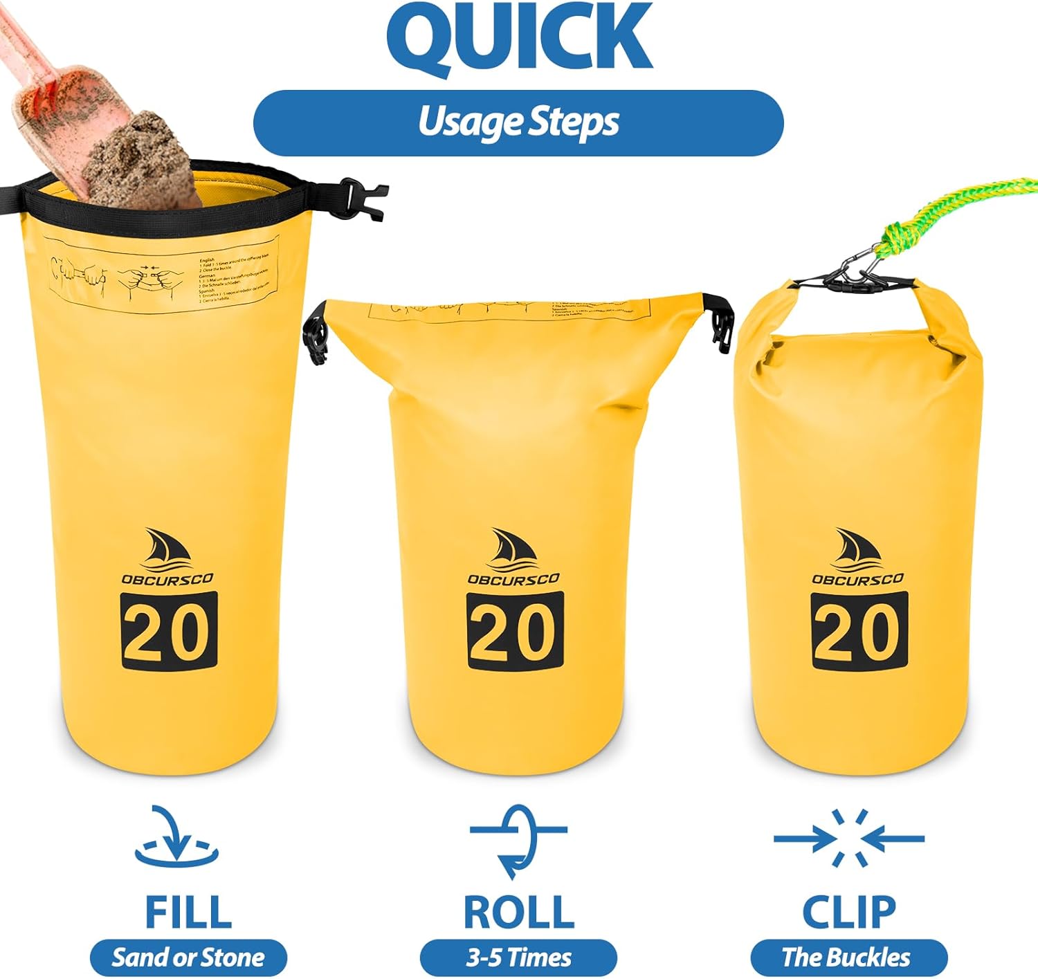 Obcursco 20L Jet Ski Anchor Kit PWC Anchor 2 in 1 Sand Bag Anchor for Float with Adjustable Buoy, PWC Sandbag Anchor for Jetski, Kayak, Seadoo, Paddle Board, Waverunner, Watercraft, and Swim Mat…
