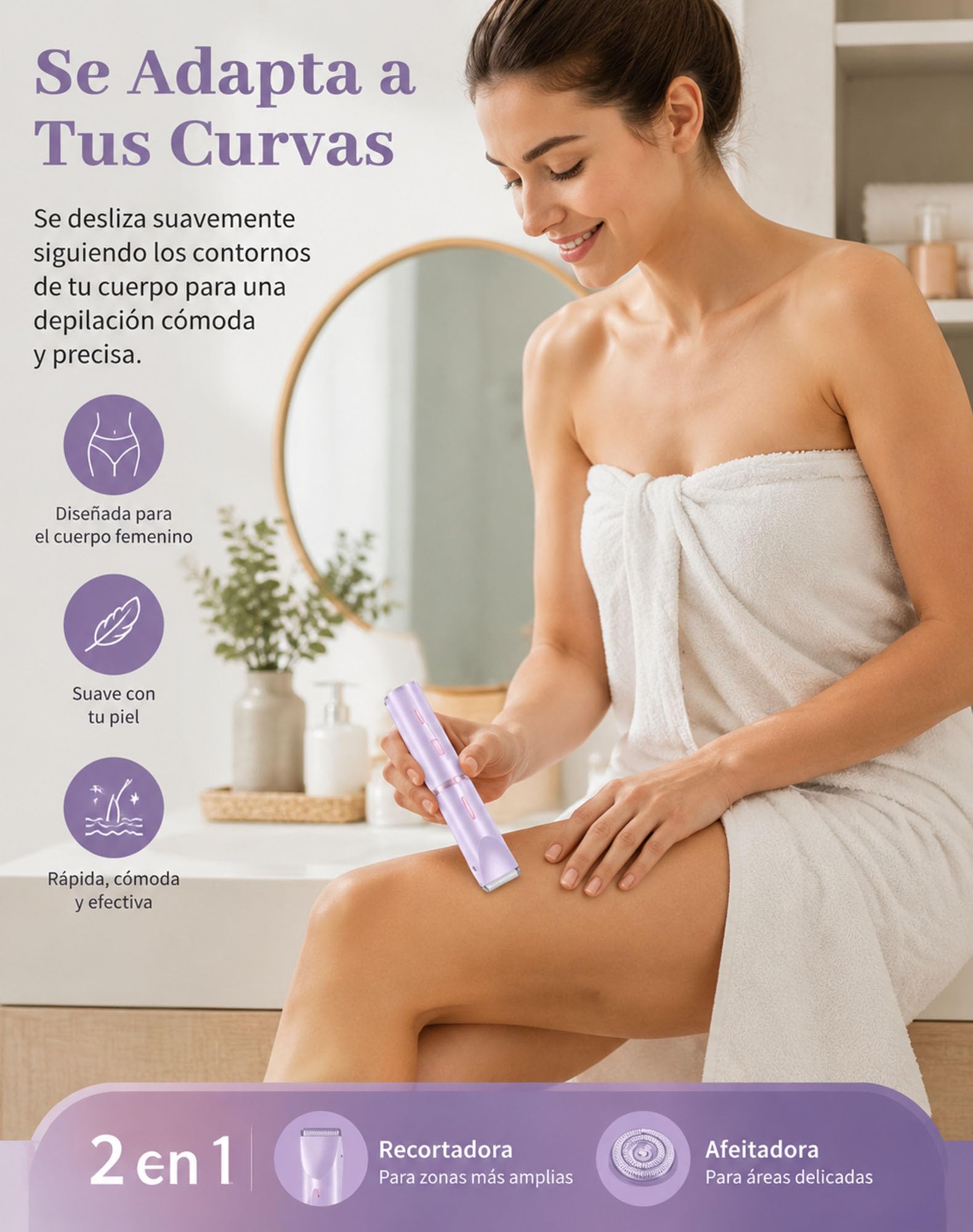 Razerly — Maquinilla 2 En 1 Para Bikini Y Cuerpo Razerly, IPX7 100% Waterproof Para Wet and Dry Use, Razerly Maquinilla Mujer 2 En 1 Con Cabezal Antirritación Para Resultado Suave Y Duradero (Morado)