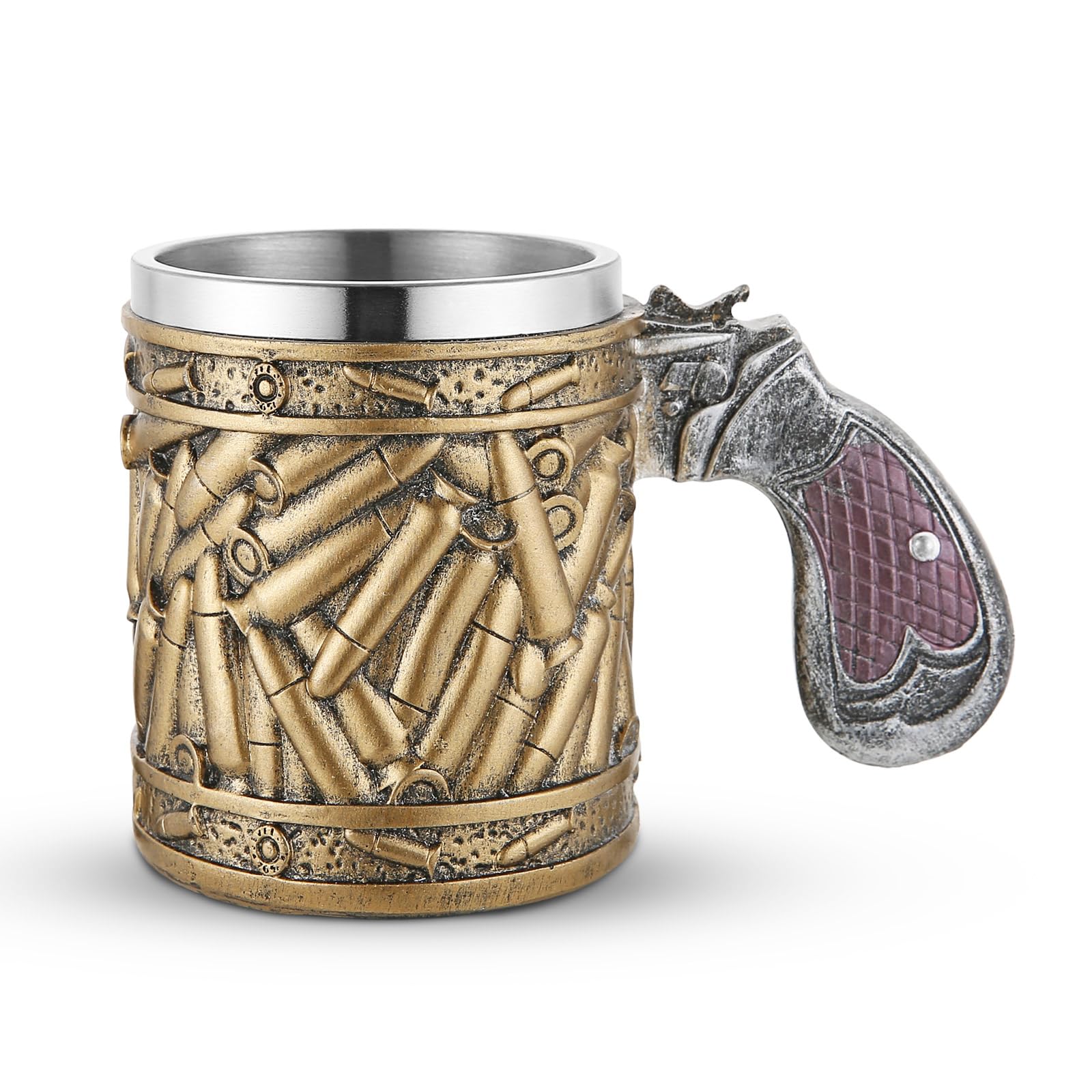 Photo 1 of [HANDLE IS DAMAGED] Handle  Shell Texture Beer Glass For Men Women Stainless Steel Resin Western Military Style Mug Holiday Decoration And Gifts