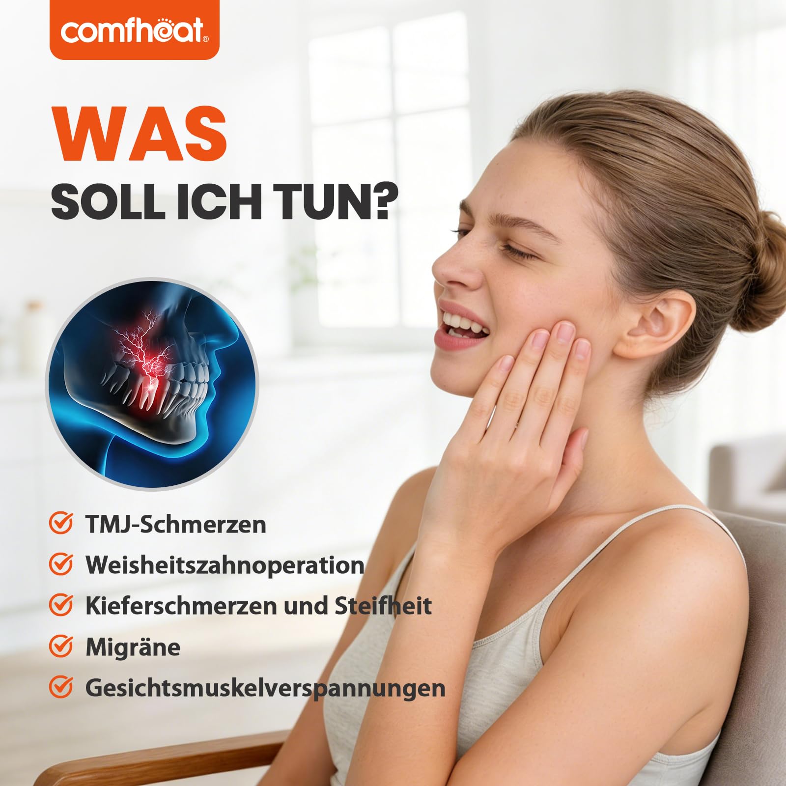 Almohadilla de calefacción facial para TMJ Alivio, envoltura facial calentada por USB para mandíbula, barbilla, restauración de dientes de sabiduría, 3 ajustes de calor ajustables, máscara