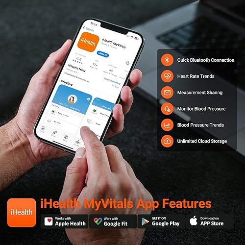 Miniatura 3 de iHealth Monitor de presión arterial de muñeca, máquina digital de presión arterial Bluetooth con pantalla grande y funda de transporte portátil para