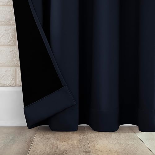 Miniatura 5 de Sun Zero Bergen Panel de cortina 100 % opaca con bolsillo para barra, calidad de teatro, 40 x 63 pulgadas, color azul marino