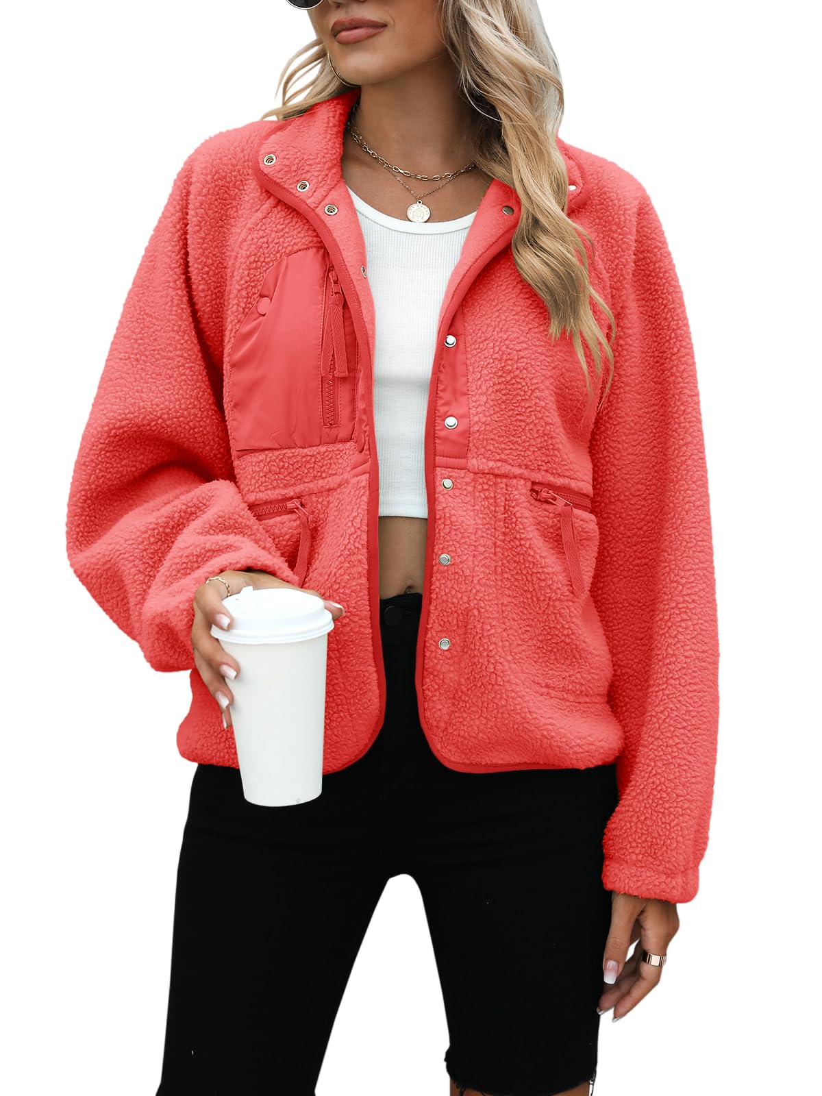 Womens Fuzzy Fleece Open Front Hooded Cardigan Jackets Sherpa Coat with Pockets-image-21