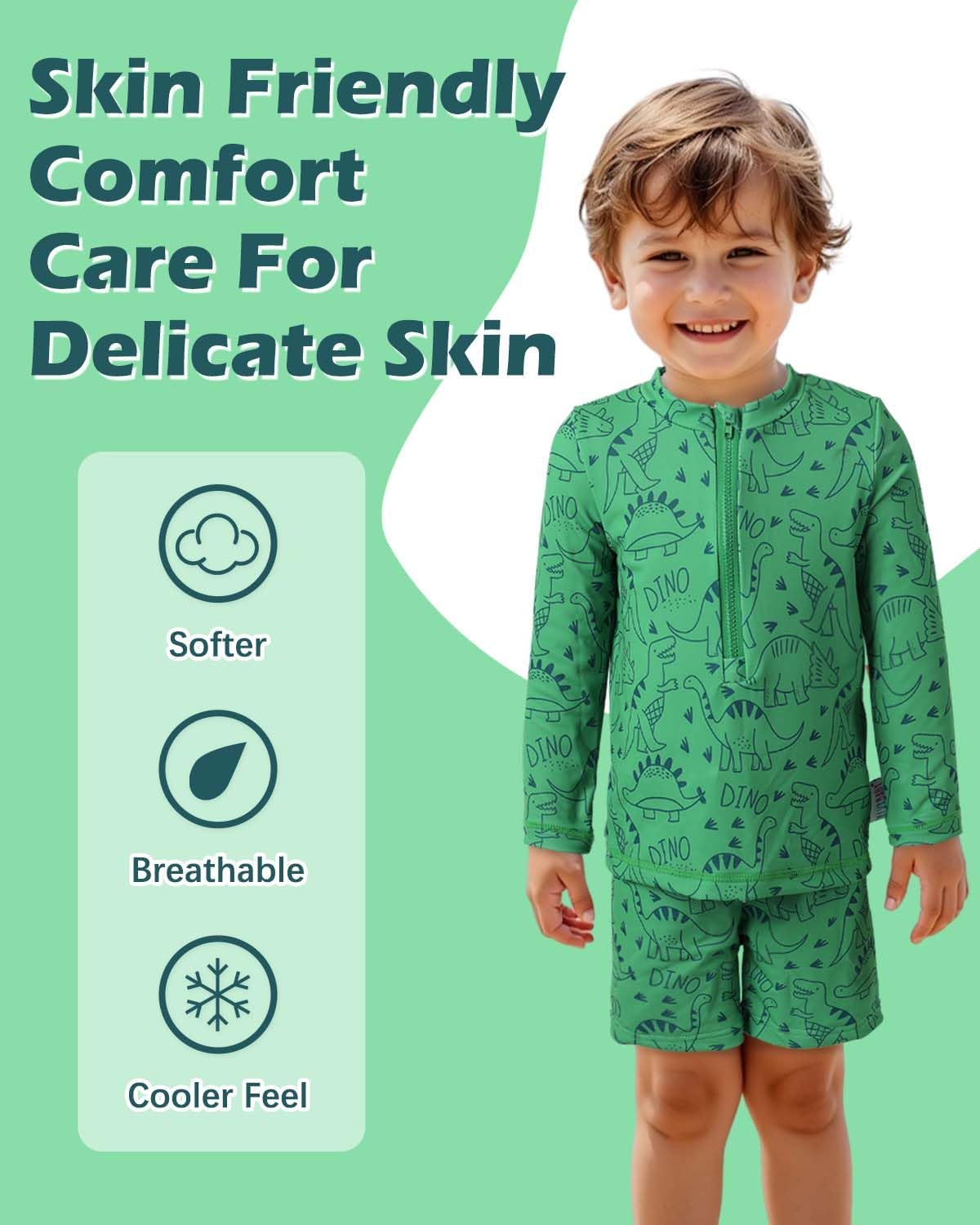 ALVABABY Long Sleeve Rashguards, Baby/Toddler Boys' Rash Guard Sets,Boy Swimsuit UPF 50+Two Piece Bathing Suit - Image 4