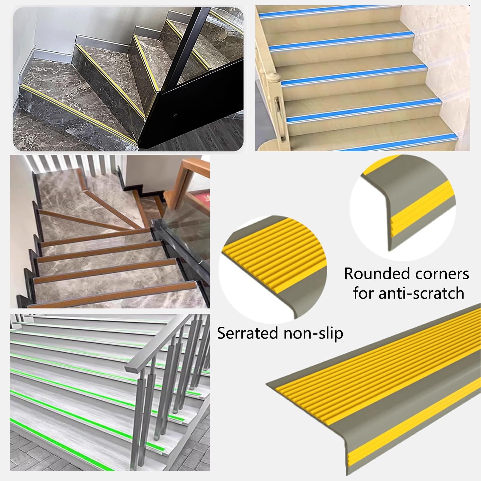 Borde De Escalera De Goma De PVC, Borde De Peldaño Antideslizante, Tira De Vinilo Autoadhesiva Para Bordes De Escalera De 2 M, Para Peldaños De Interior Y Exterior, Esquina De Gomma Para Cantos(Grayis