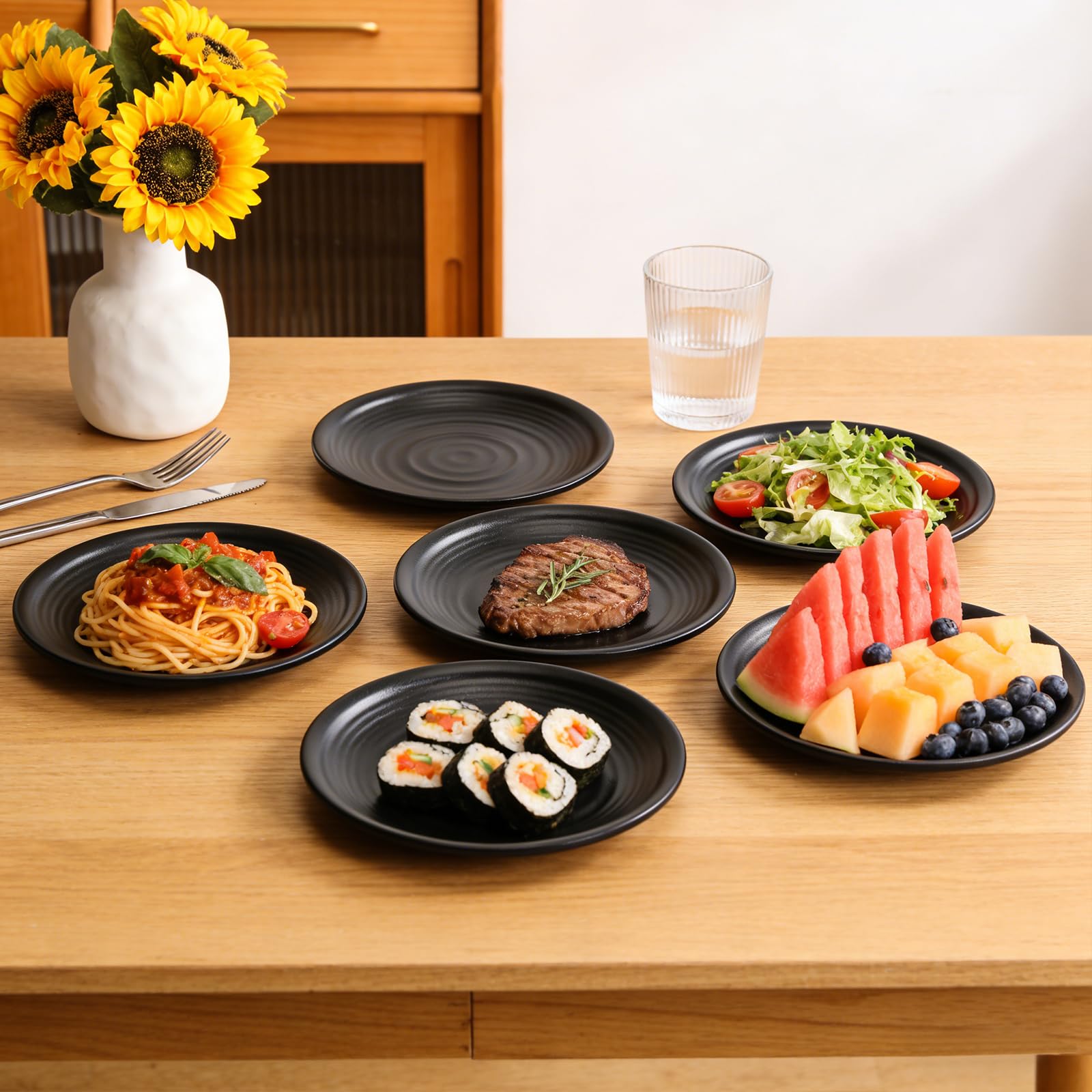 Melamin Teller Schwarz 8 Stück 15 cm Kleine für Dips Snacks Sushi Speiseteller