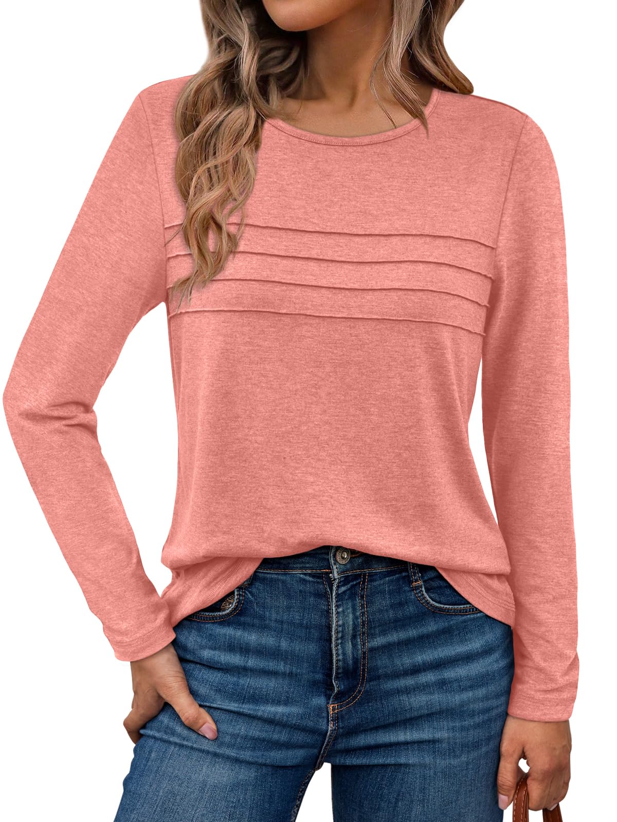 AUTOMET Long Sleeve Shirts for Women Pleated Dressy Casual Business Blouses Trendy Fashion Tunic Basic Tops