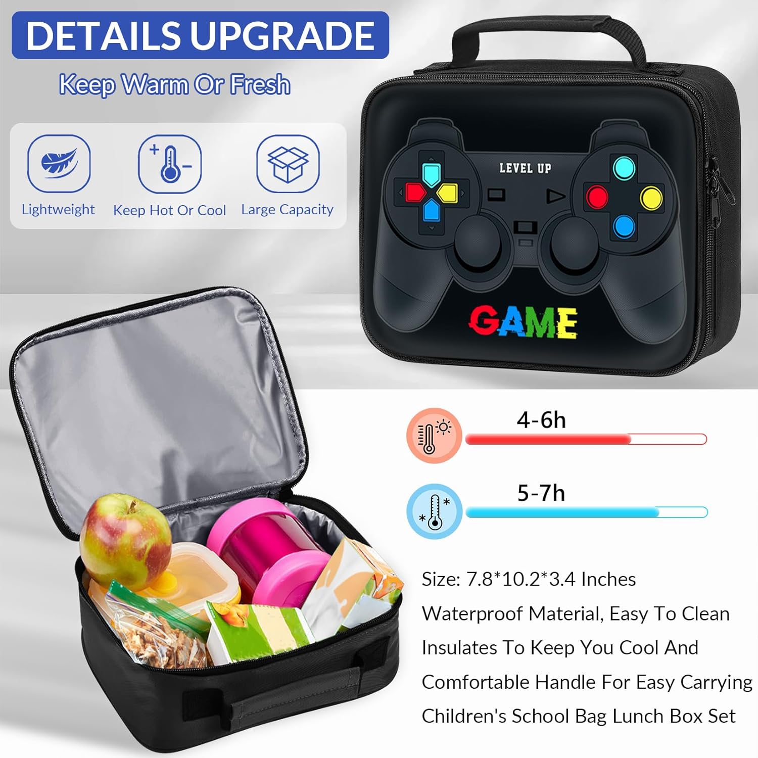 School Backpack for Boys - 3pcs Gamer Boys Backpack with Lunch Box Set for Kids Teens Elementary Middle School - 17″ Video Game Bookbag Travel Back Pack for Age 6-18 - Image 4