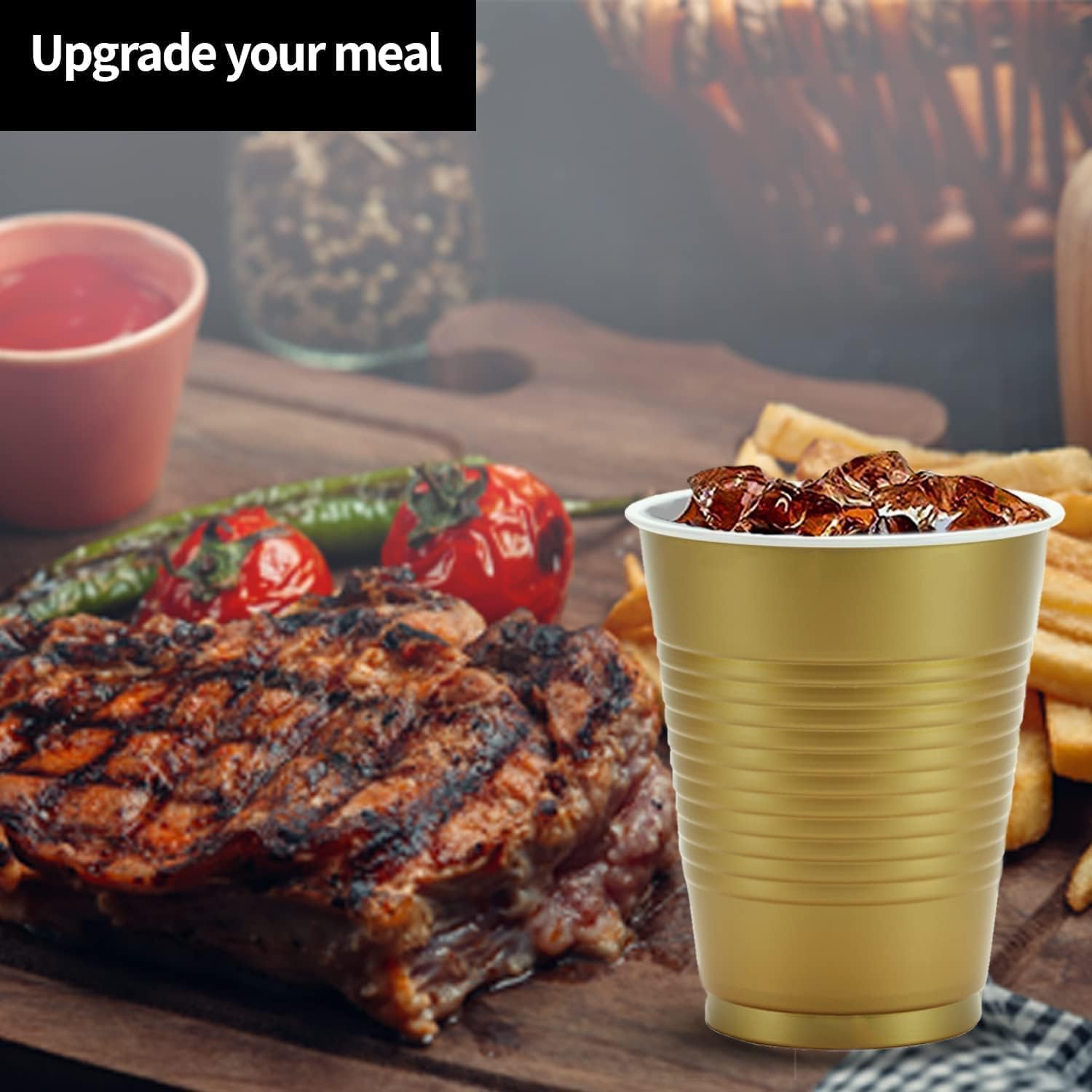 Hanna K. Signature Disposable Plastic Party Cups, Heavy-Duty 18 oz Gold Cups, 50 Count - Image 5