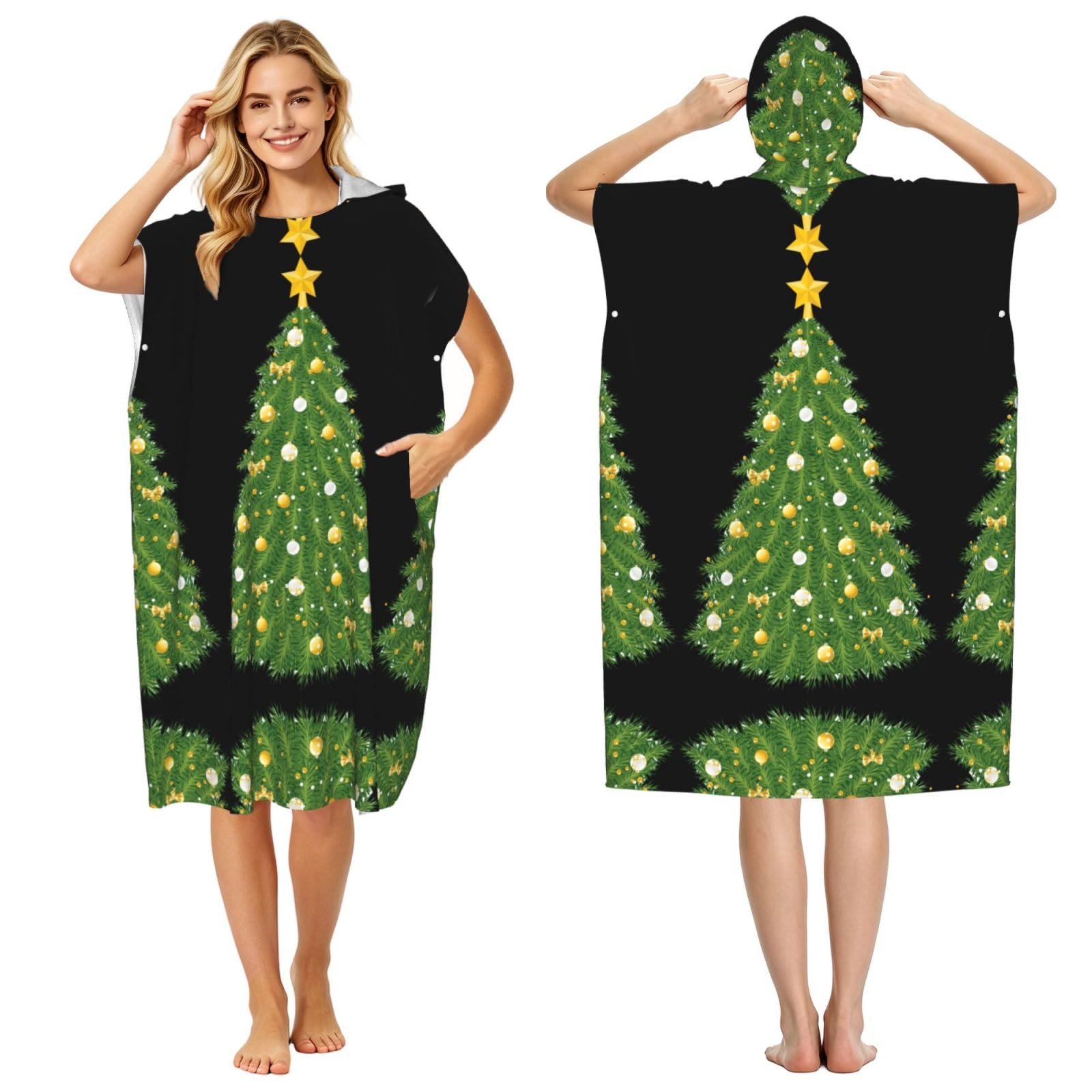 Poncho plage adulte imprimé sapin idéal pour se changer après la piscine