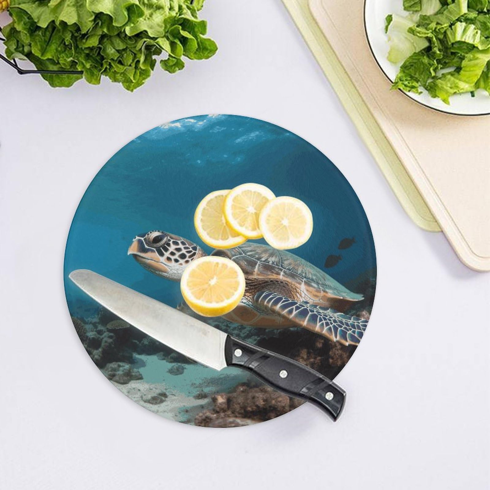 Tagliere rotondo a forma di tartaruga marina, facile da pulire, taglieri per cucina di grandi dimensioni 7,9, taglieri essenziali da cucina, comodo per carne e verdure