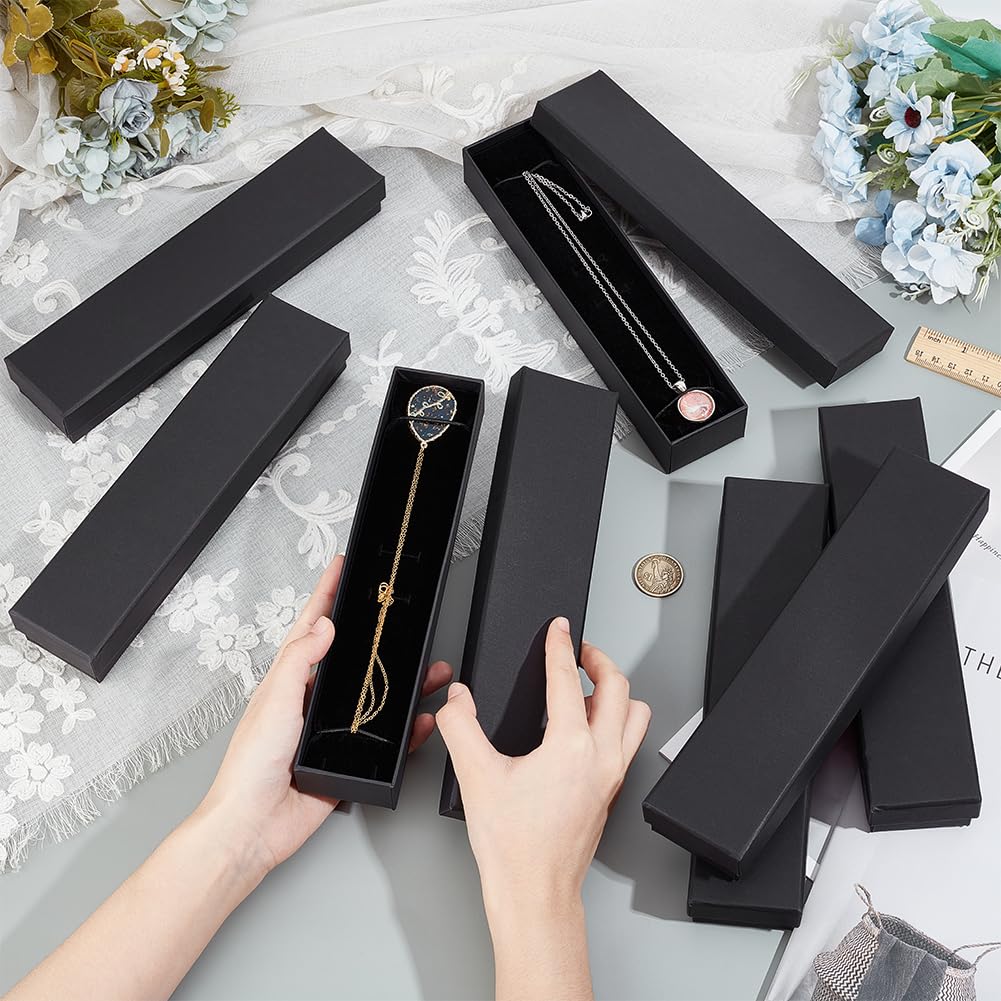 BENECREAT Lot de 12 boîtes à bijoux rectangulaires en carton avec intérieur en velours pour mariage, fête d'anniversaire, remise de diplôme, anniversaire de mariage Noir 23,9 x 5,6 x 3,6 cm