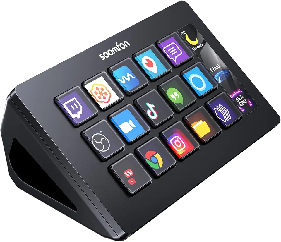 SOOMFON Deck de controle de stream com 15 teclas de macro LCD personalizável para acionar ações no OBS Twitch YouTube, compatível com PC e Mac para criadores de conteúdo, streaming de jogos