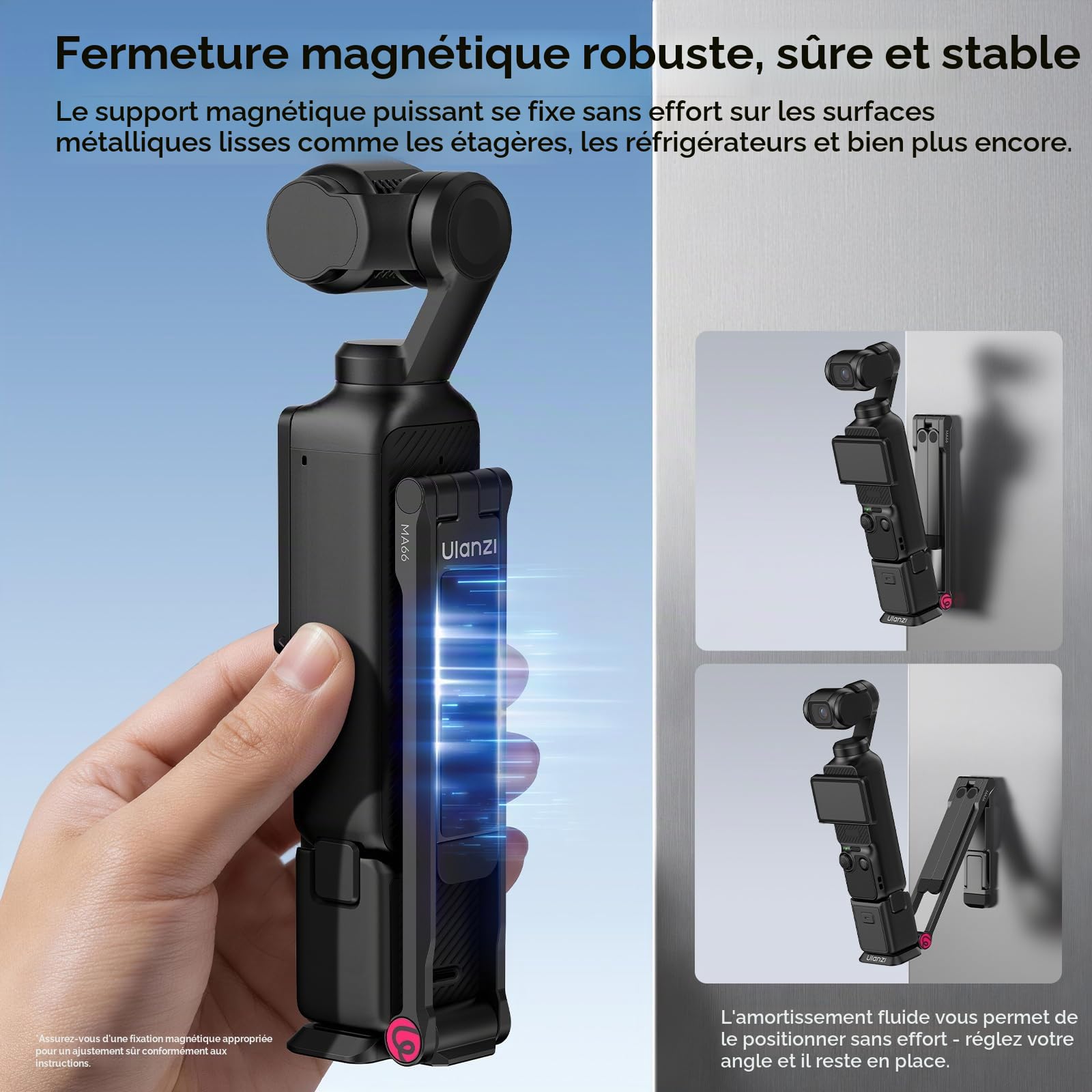 ULANZI MA66 Trépied pour Appareil Photo Compatible avec DJI OSMO Pocket 3 4, Support de caméra à dégagement Rapide avec Fixation 1/4", Perche à Selfie magnétique Pliable Uka & Arca-Swiss