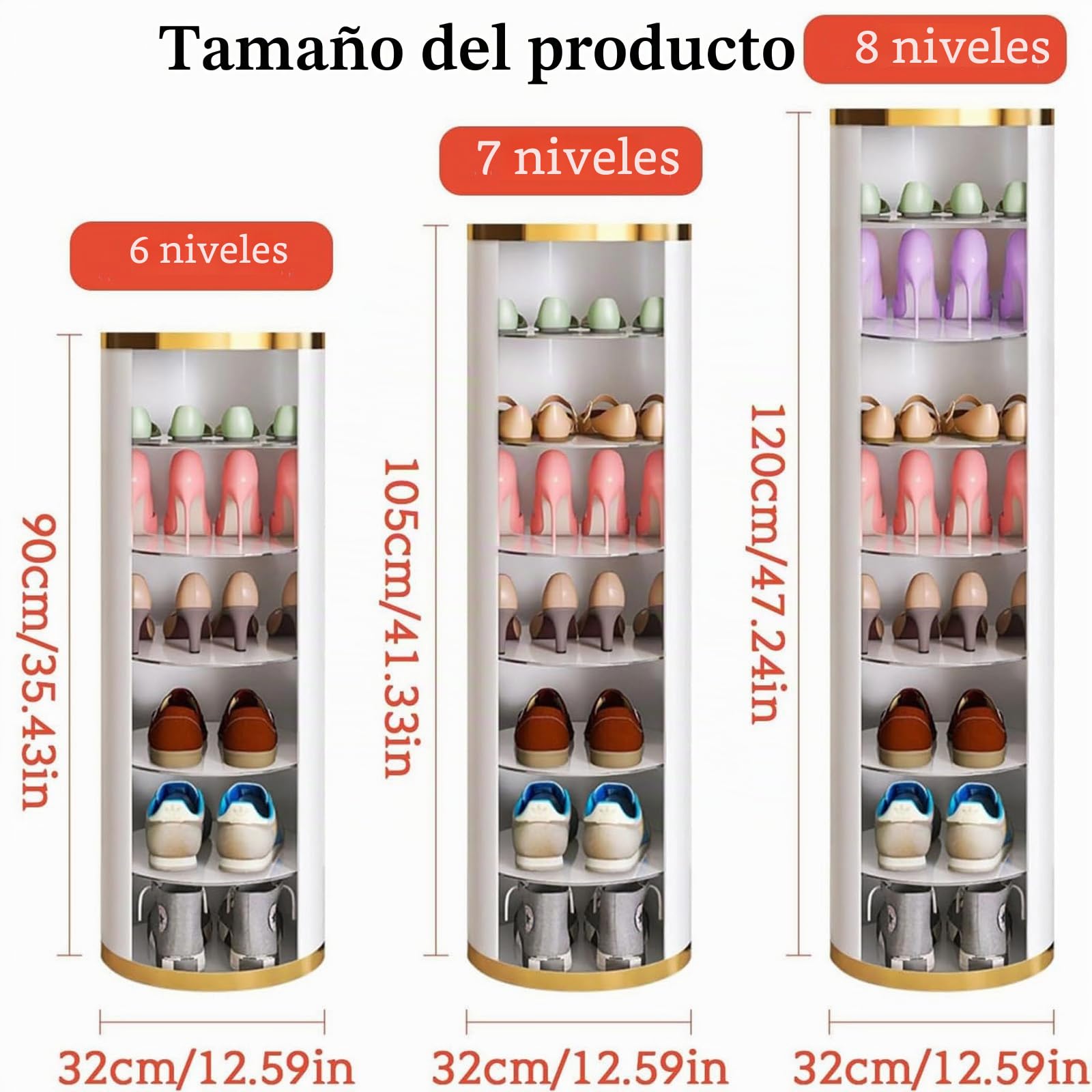 Genérico Giratorio Zapatero Giratorio Vertical Organizador Giratorio De Zapatero, Armario De Zapatos, Torre De Zapatos para Armario, Entrada, Pasillo (White, Ø32cm 120cm 8layer)