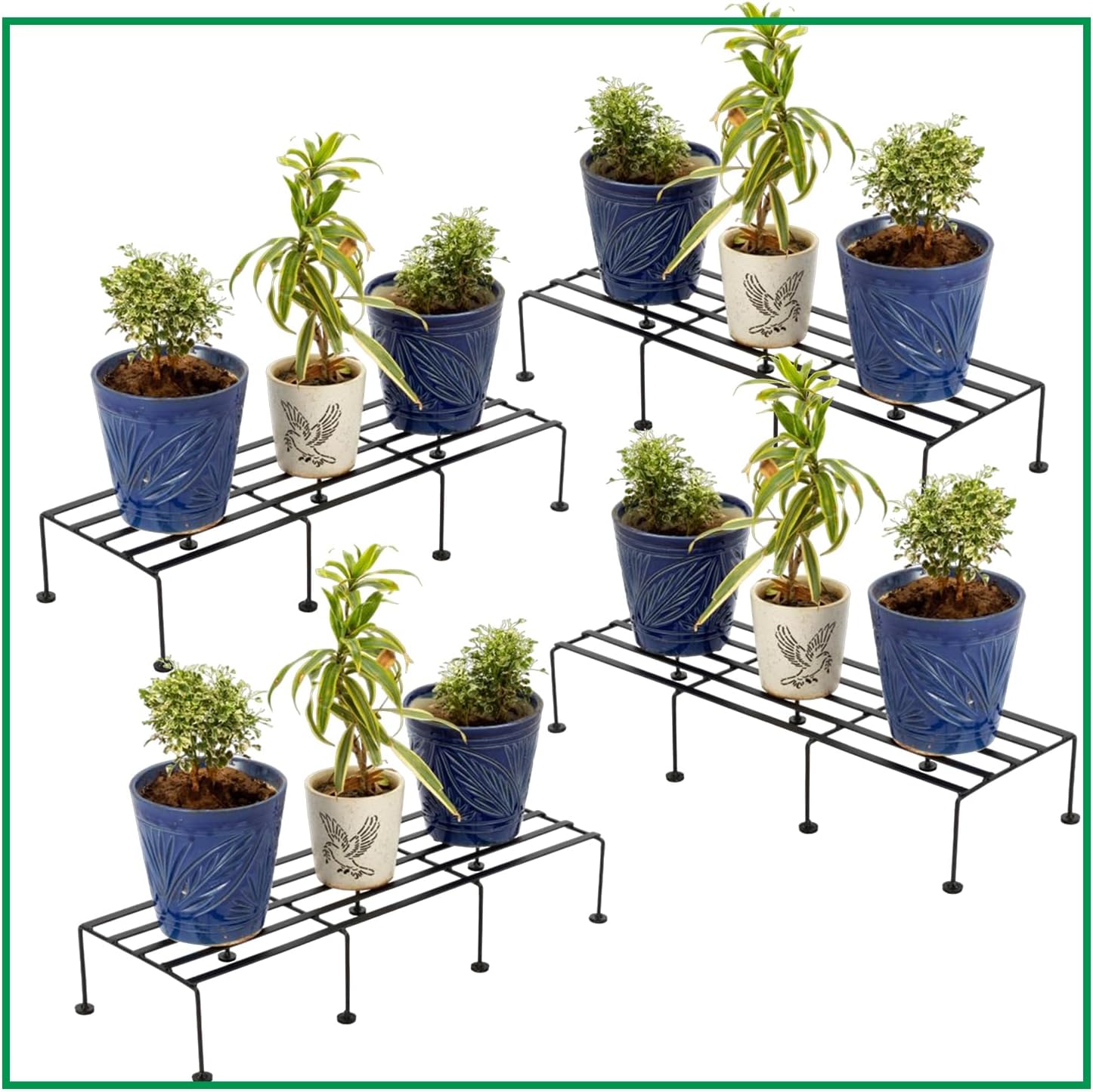 CINAGRO Anti Rust Rectangular Metal Plant Stand (Pack of 4) - 24 inches, Gardening Stand for Balcony, Indoor & Outdoor Use, Strong Durable Flower Pot Stand, Gamla Stand (Plants Not Included, Black)