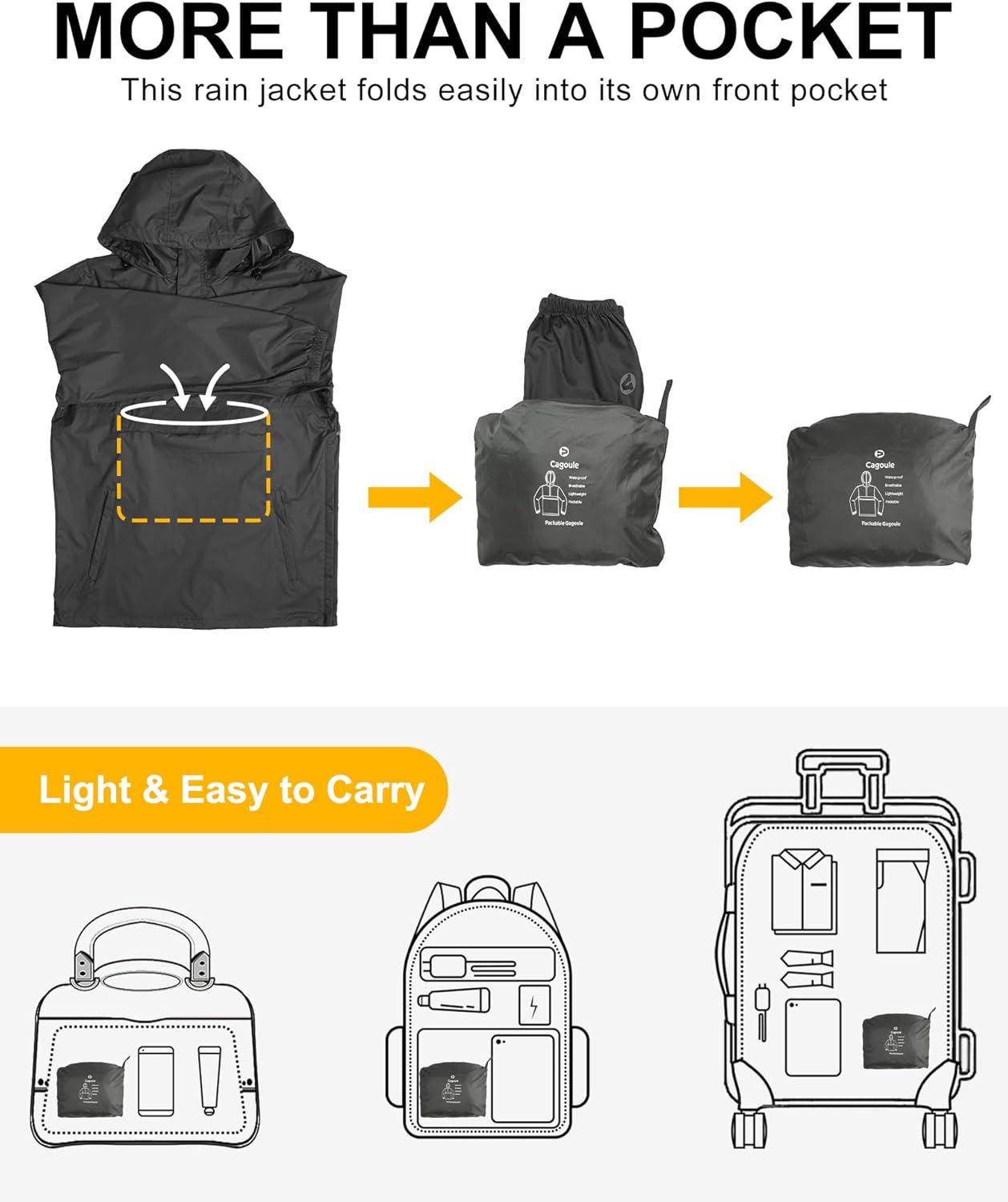 Outdoor Ventures Men's Rain Jacket Waterproof Lightweight Packable Rain Pullover for Hiking Golf Running - Image 3