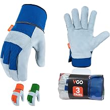 Vgo... Leather Palm Work Gloves for Men, Gardening Gloves, Builder Gloves 3 Pairs,Size XL, 3colors, CB3501
