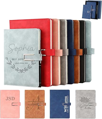 Cuaderno de cuero con nombre personalizado con hebilla magnética, cuadernos personalizados para mujeres, regalos del día de la madre para abuela,