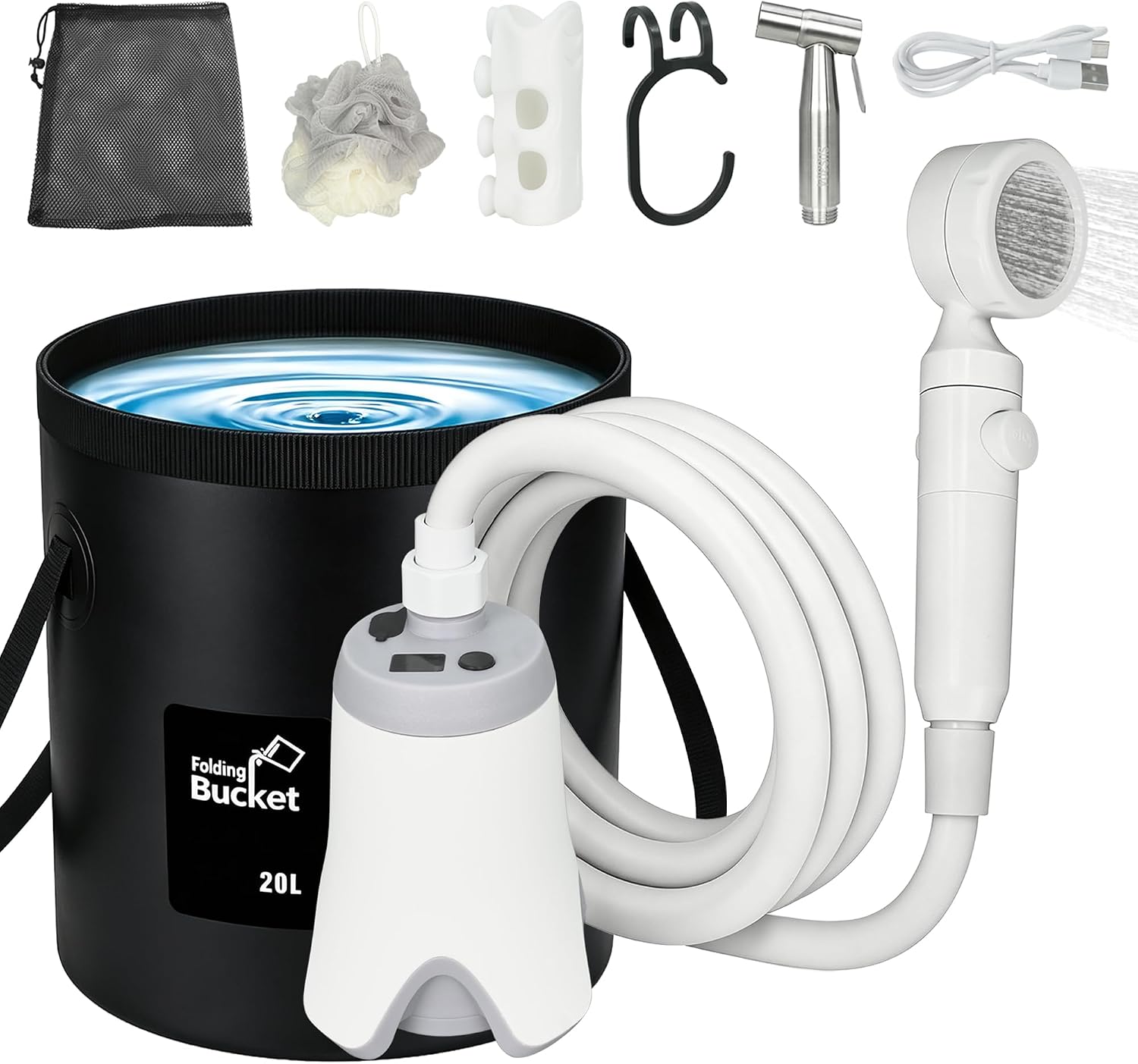 KEENTECH Portable Shower for Camping, Rechargeable Electric Outdoor Shower with LED Display,IPX7 Waterproof Camping Pump Shower for Hiking RV, Travel, Pet Bath, Car Washing