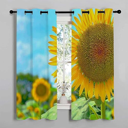 Miniatura 2 de Blackout Curtains Room Darkening Sunflower Grommet Short Back Door Curtains Cortinas para Ventanas De Cuarto 55Inch Width by 72Inch Length,2 Panels