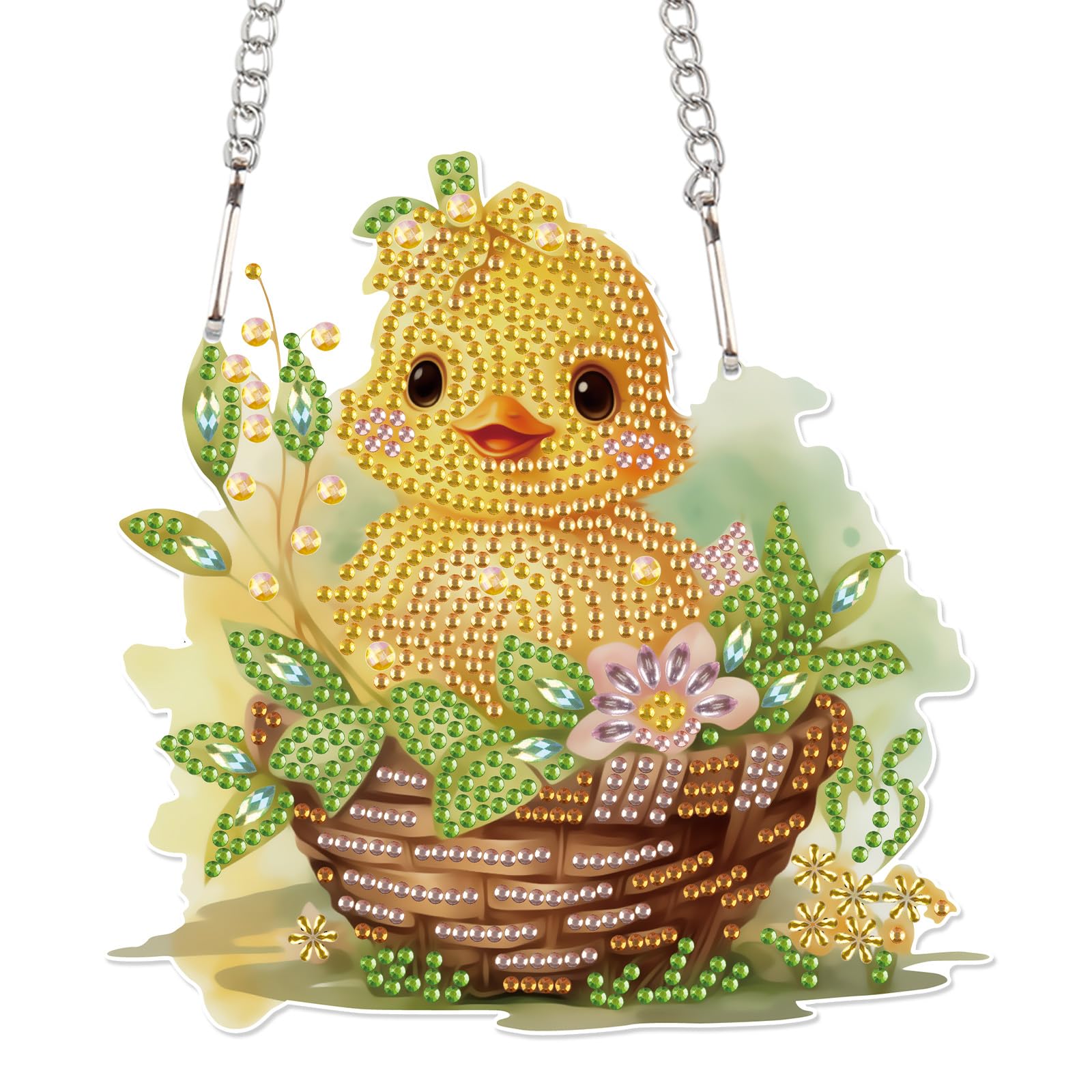 AiYuanzsh Yellow Duck Diamond Painting Kit with Hanging Chain, DIY 5D Diamond Art Hanging Kit for Adults, Acrylic Mini Suncatcher, Special Shaped Crystal Wall Ornament, Home Decor, Holiday Craft