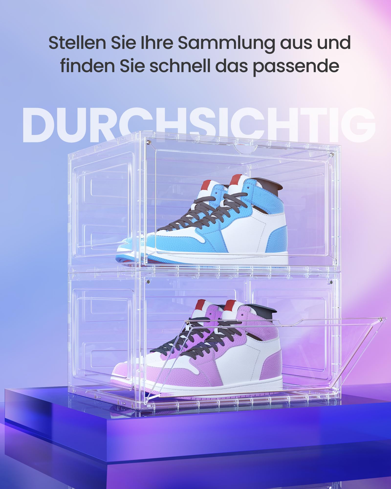 SONGMICS Schuhboxen 8er Set, Schuh-Organizer durchsichtig, aus Kunststoff, mit Tür, stapelbar, 33 x 28,5 x 19,2 cm, für Schuhe bis Größe 46, transparentes Weiß LSP508W01