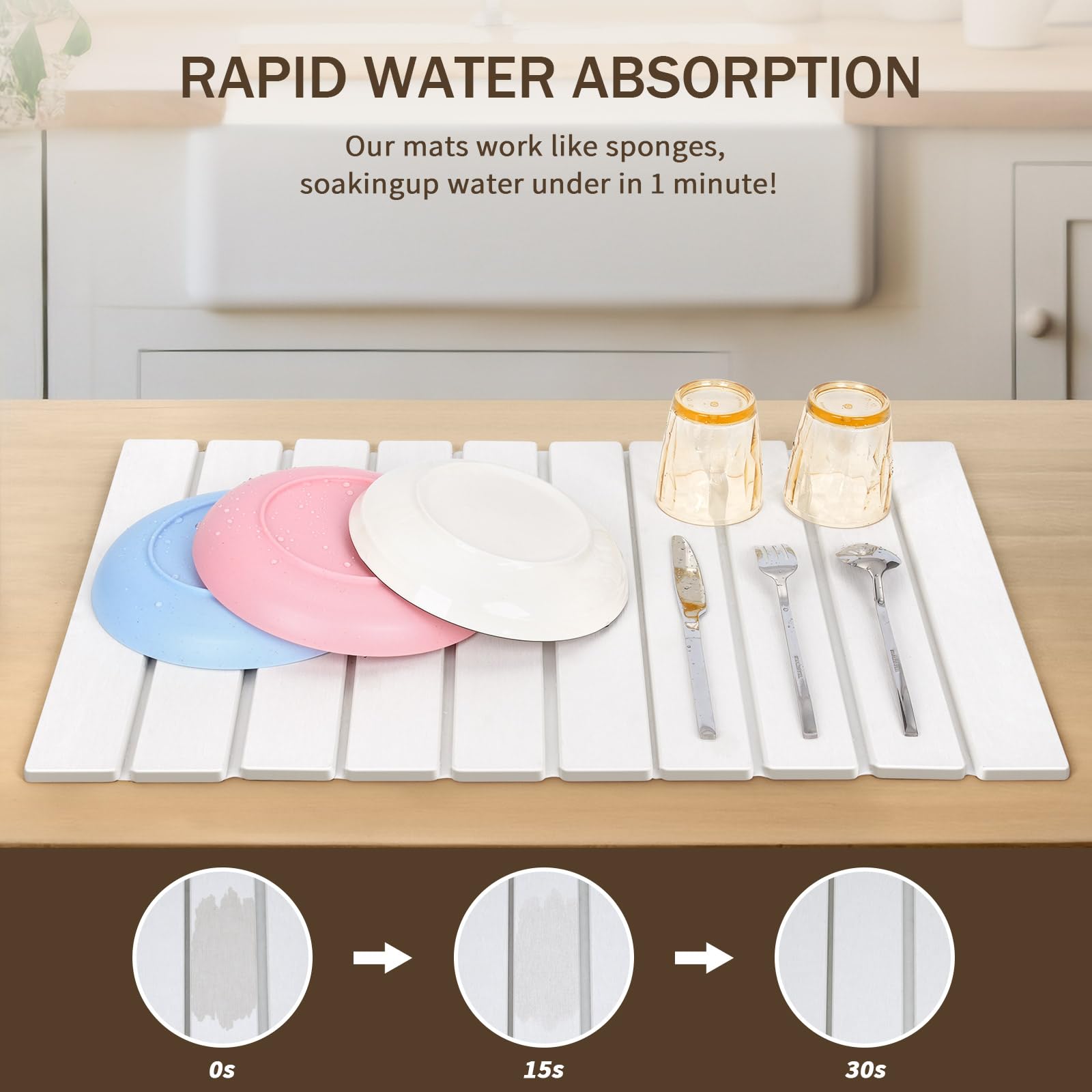 Hihikid Stone Drying Mat for Kitchen Counter, Large Stone Dish Drying Mat Foldable, Eco-friendly Absorbent Diatomaceous Earth Mats, Quick Dry Absorbent Drying Mat for Dishes Bottles Cups, 23.6