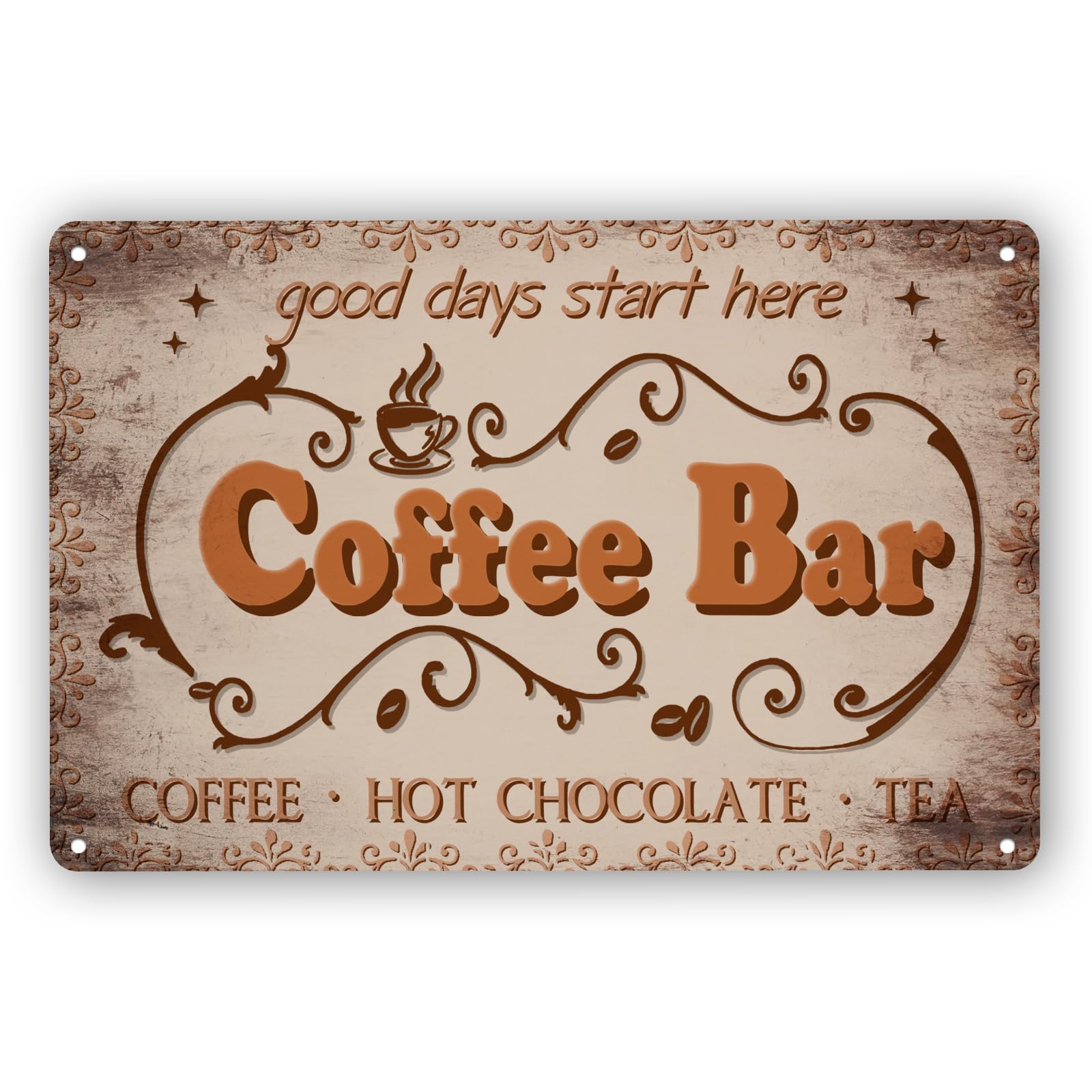 Anceky Style-2 Coffee Bar Sign, Hot Chocolate And Tea Vintage Metal Plaque Signs For Kitchen Cafe Pub Home Coffee Station Decor, 12"X16"
