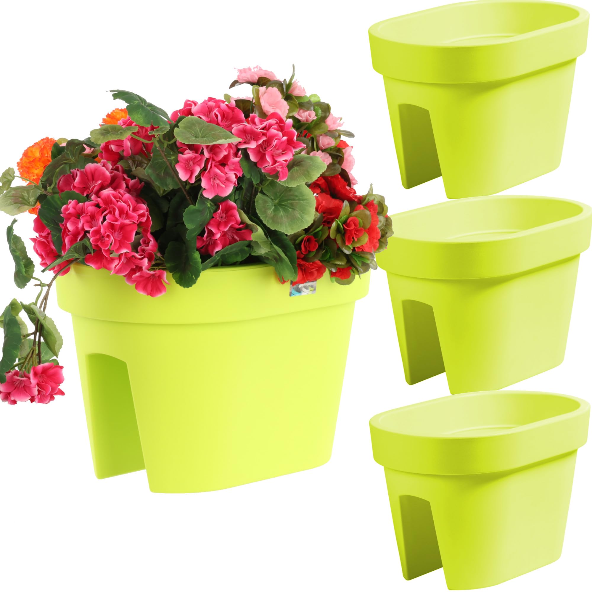 botle Juego de 3 cajas para balcón, jardineras, barandillas, balcones, macetas de barandilla, 39,5 cm, 12,3 L, color lima