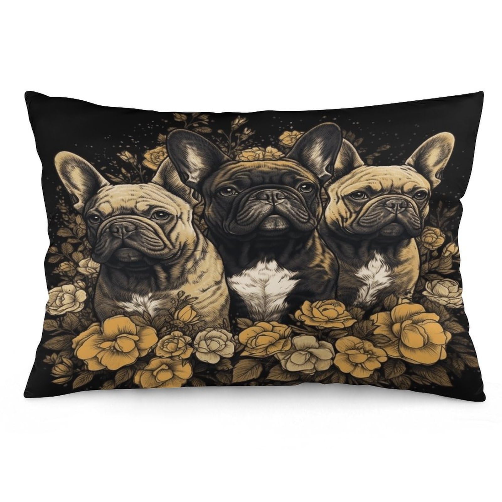 Three French Bulldogs Throw Pillow Cover Soft Pillow Case Decorative Lumbar Pillow Cover Cozy Throw Pillowcase Polyester Rectangular Cushion Case Decor for Couch Sofa Bed