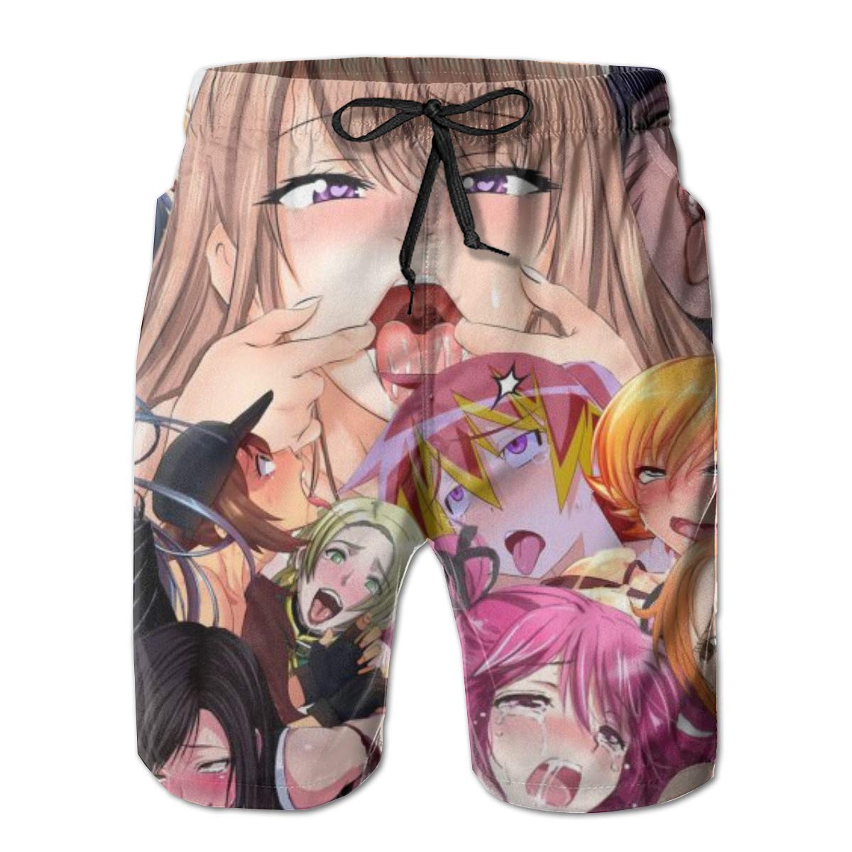 TazPrab Cute Funny Ahegao Camo Beach Shorts, Mens Casual Swim Trunks Quick Dry Sports Pants with Pockets Golf Shorts