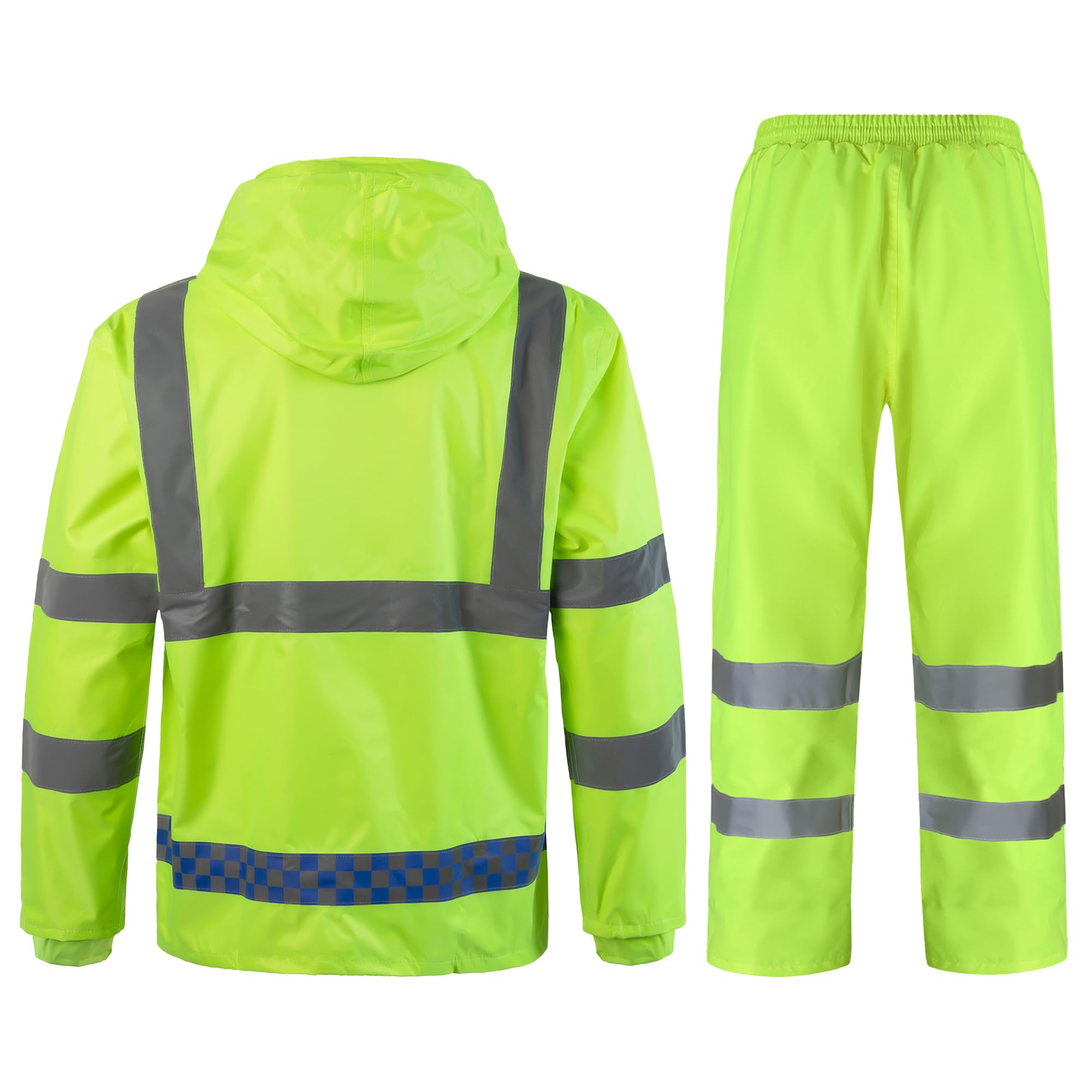 Herren Regenanzug Wasserdichten Anzug mit Reflexstreifen Regenjacke mit Kapuze Regenhosen Fahrrad Arbeitskleidung Outdoor Regenmantel Winddicht Regenjacke