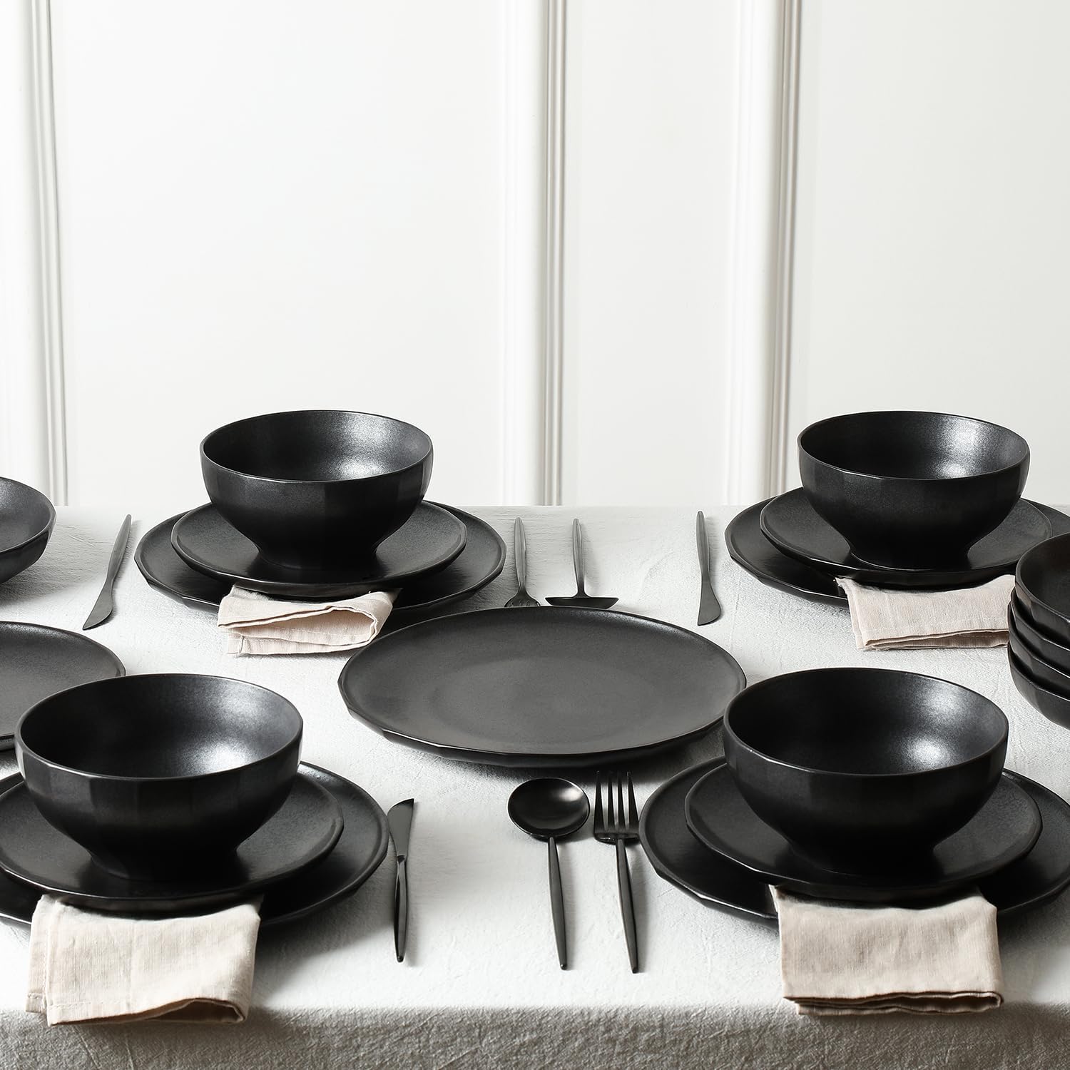 Stone Lain Rio 12-Piece Dinnerware Set Stoneware, Black